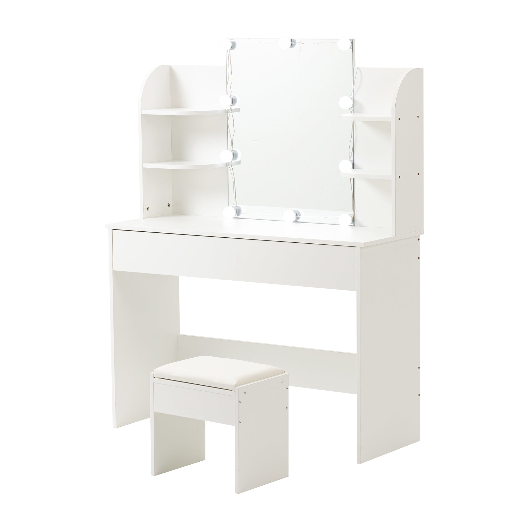 Dressing Table with Stool, LED Lighted Mirror, White