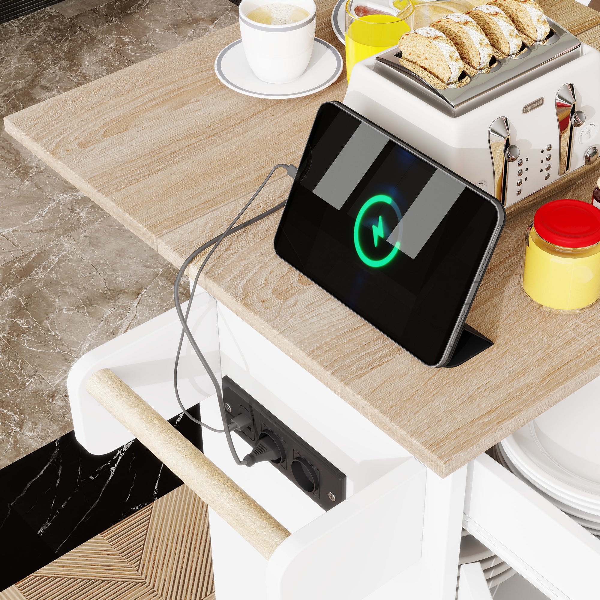 Kitchen Island Rolling Folding Worktop Storage Spice Rack