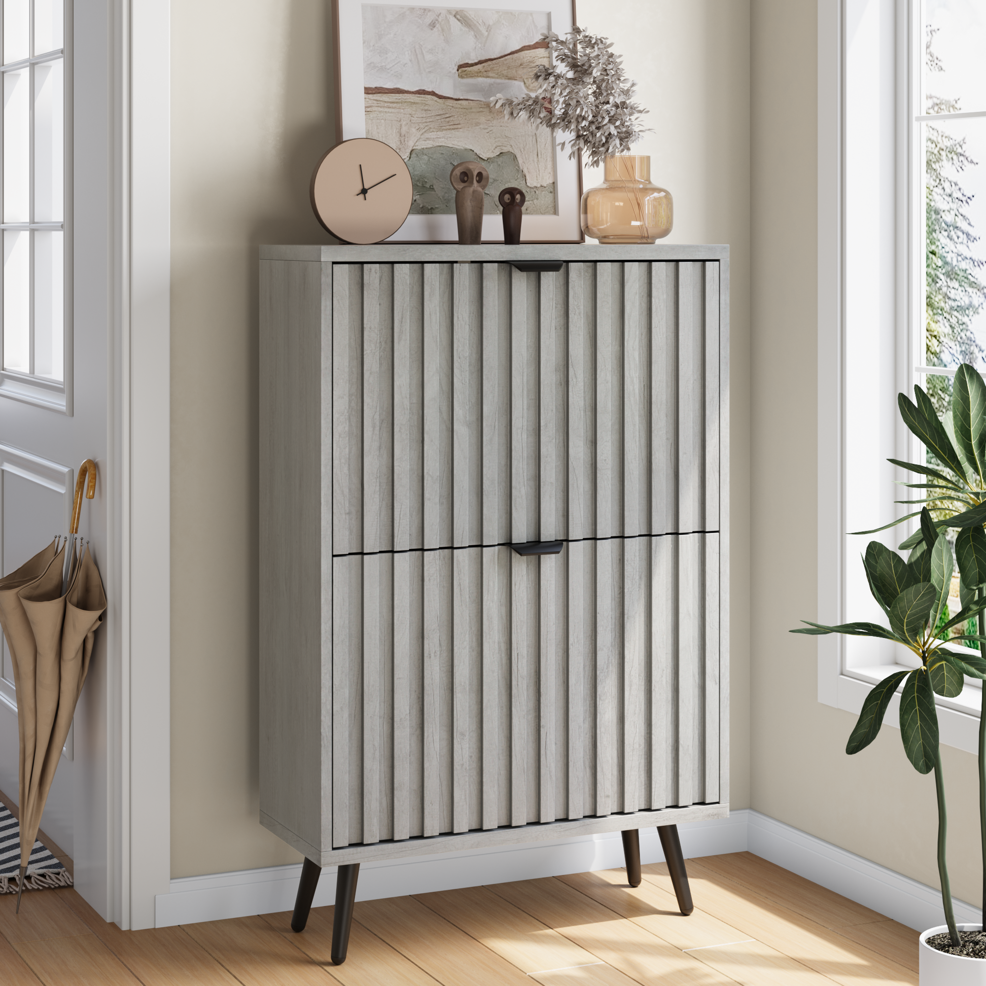 Shoe Cabinet 60cm with 2 Flip-Drawers, Grey