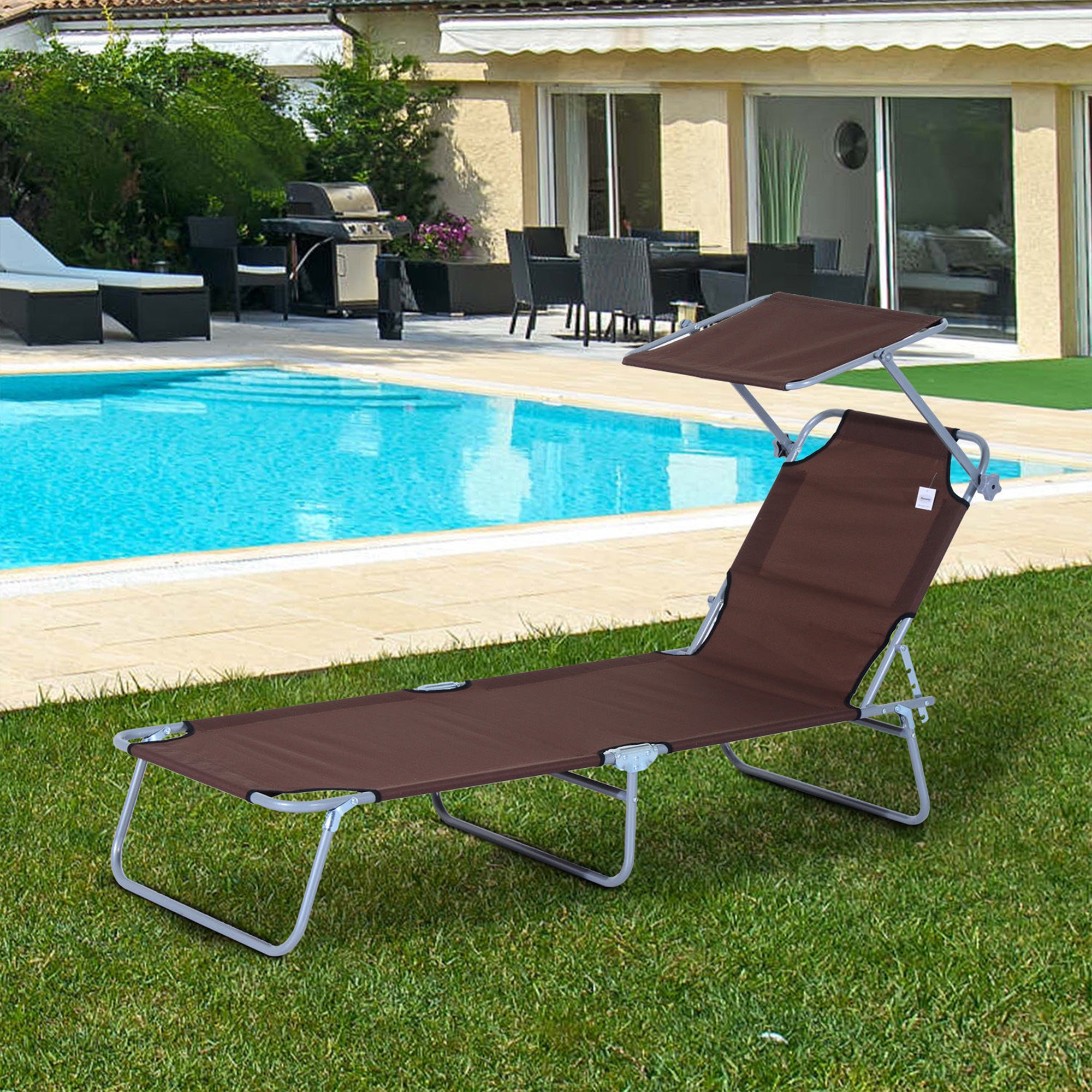 sun lounger foldable with sun protection, brown