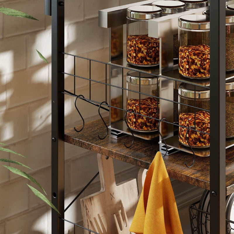 Kitchen Shelf Freestanding 5-Tier 2 Sockets 5 Hooks Basket - Steel