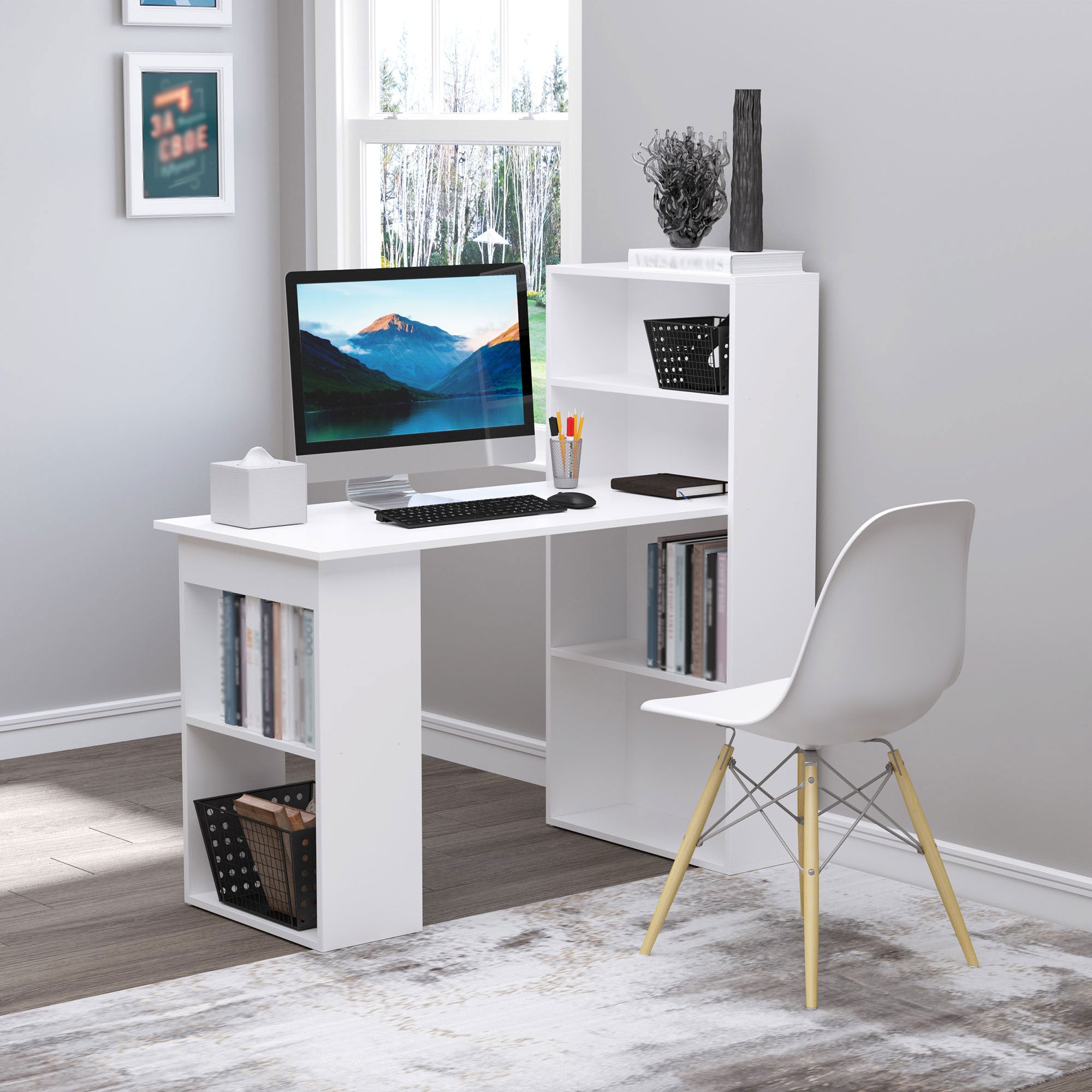 Desk, 120x55cm with Shelf, Multi-Purpose Computer/Work Table, White