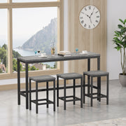 148CM Modern Design Kitchen Dining Table, Pub Table, Long with 3 Stools, Grey