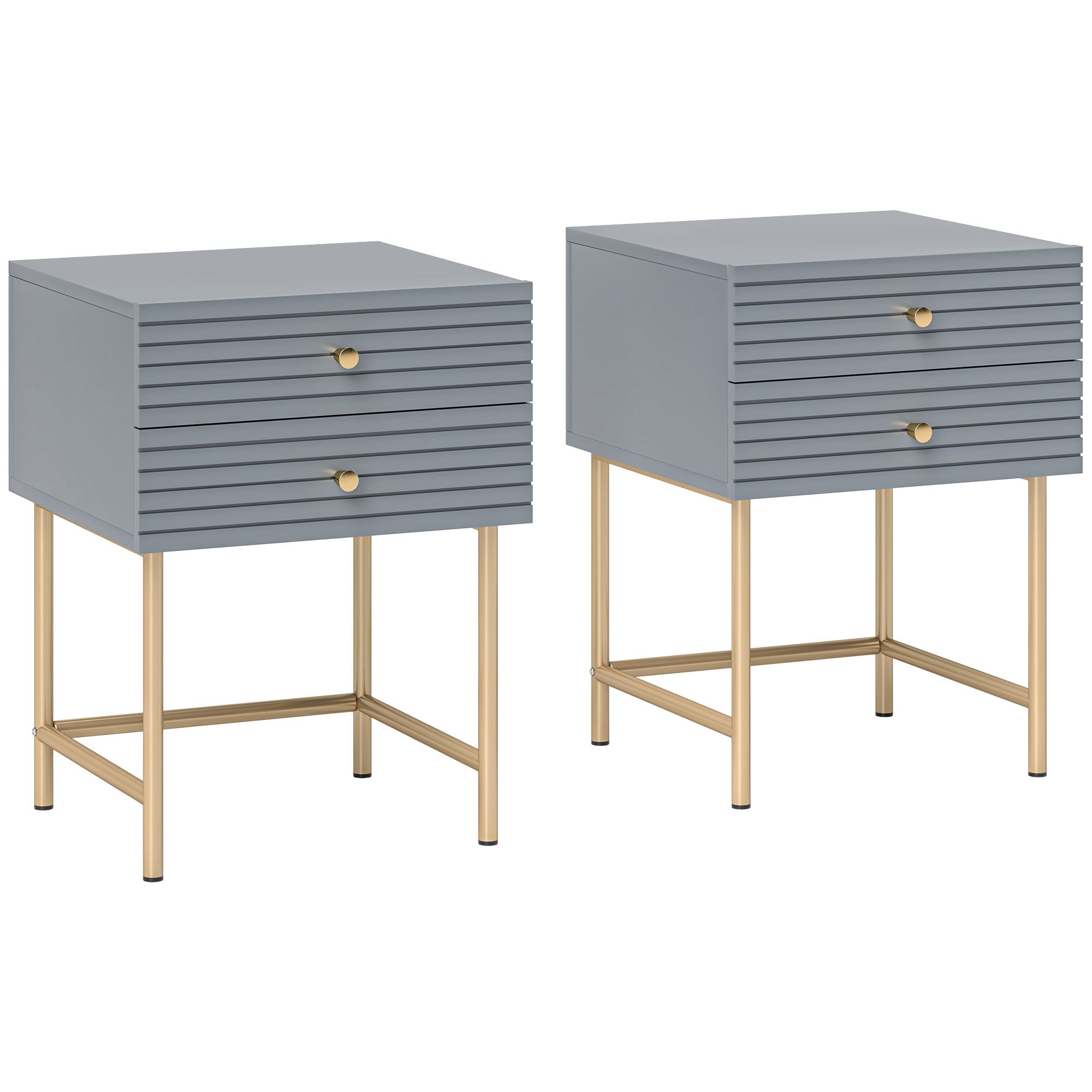 Bedside Tables, Set of Two Elegant, Grey/Gold-Tone
