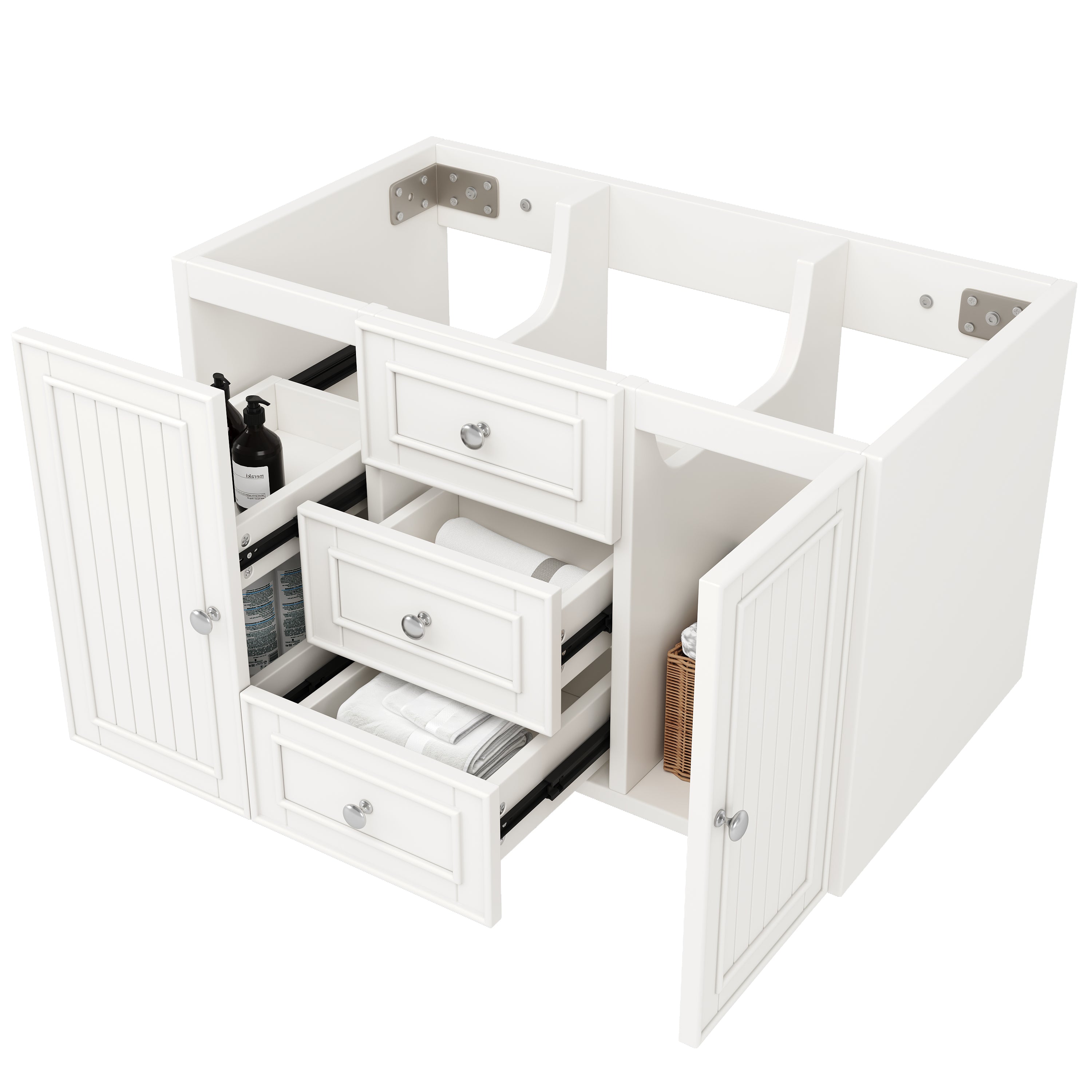 Wall-Mounted Vanity Unit 78.5cm With Sink 3 Drawers - White