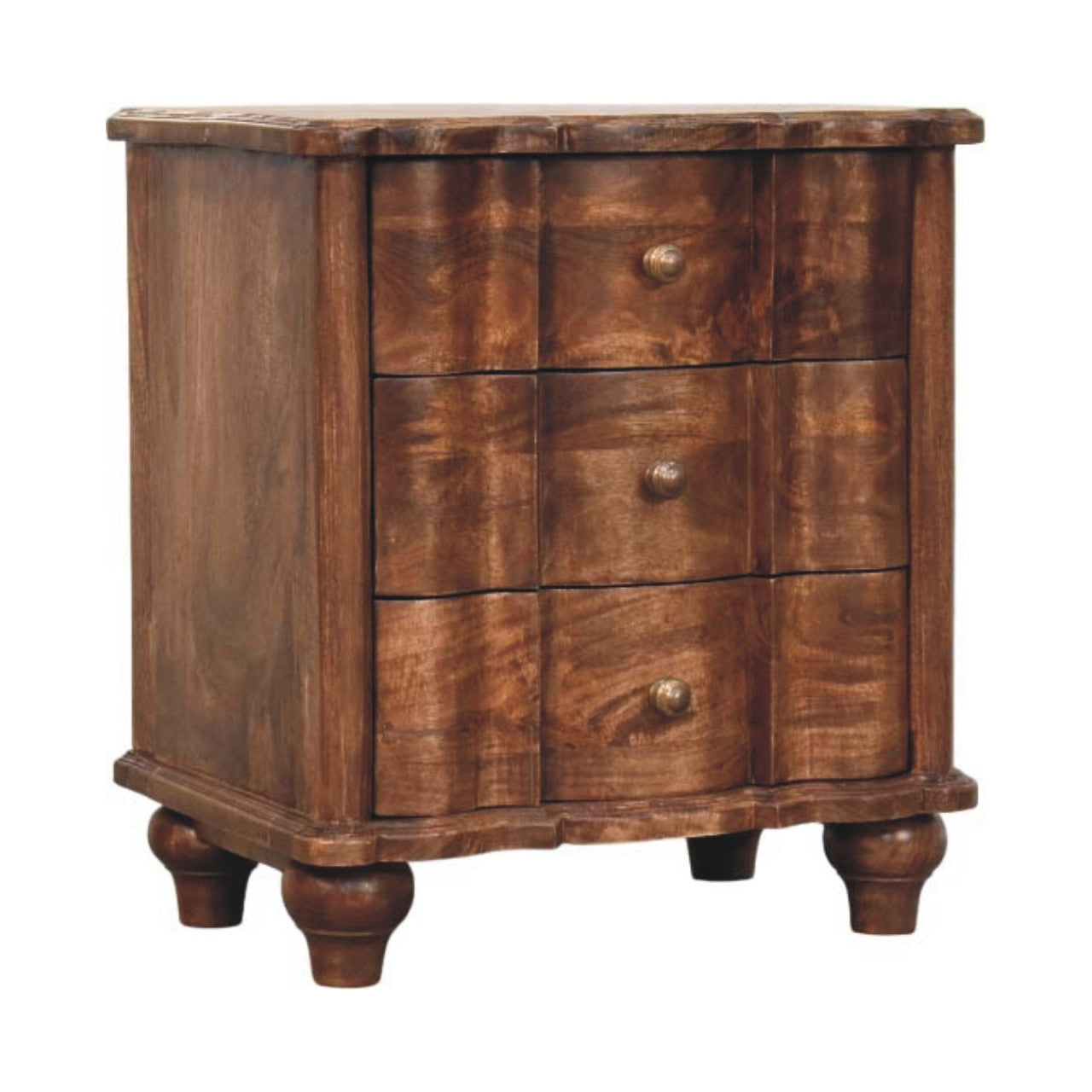 Valencia Bedside with 3 Drawers, Solid Wood Brown