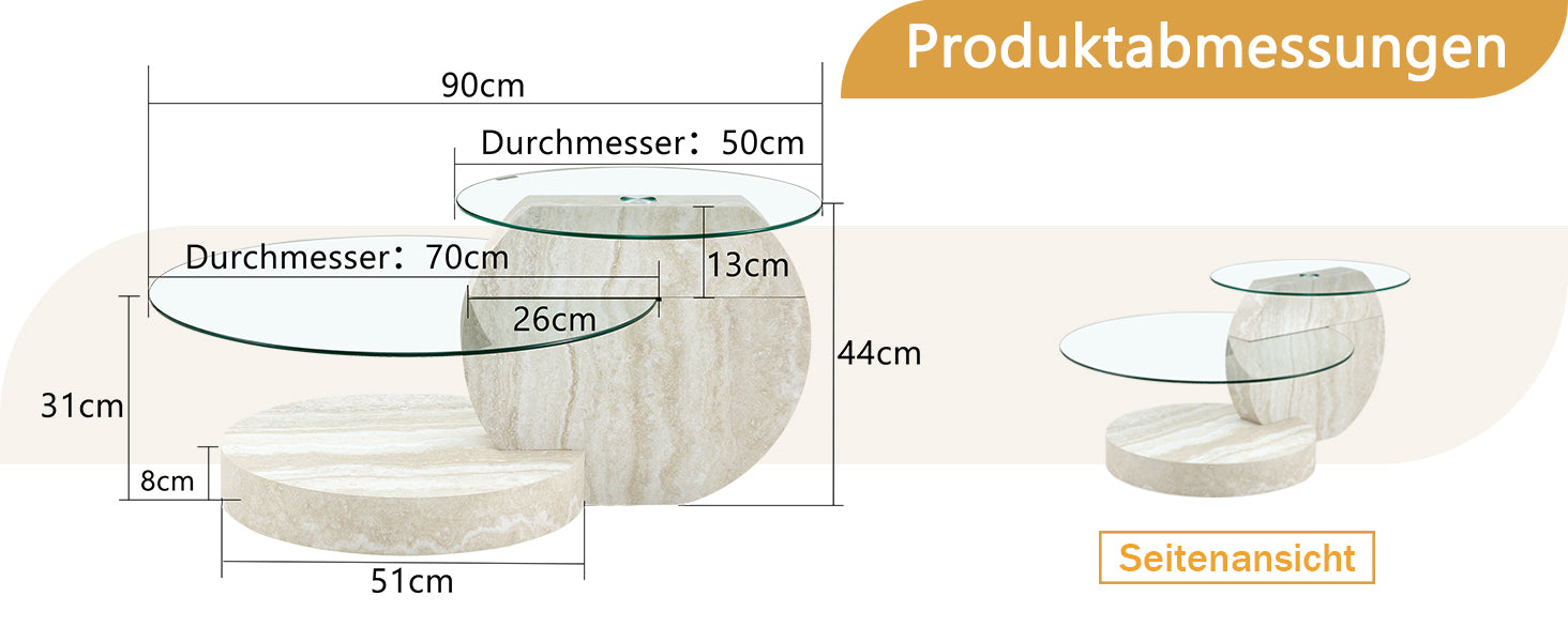 Modern Minimalist Coffee Table, Double-Layered Safety Glass and Multi-Tiered Design, Walnut Wood Grain Finish