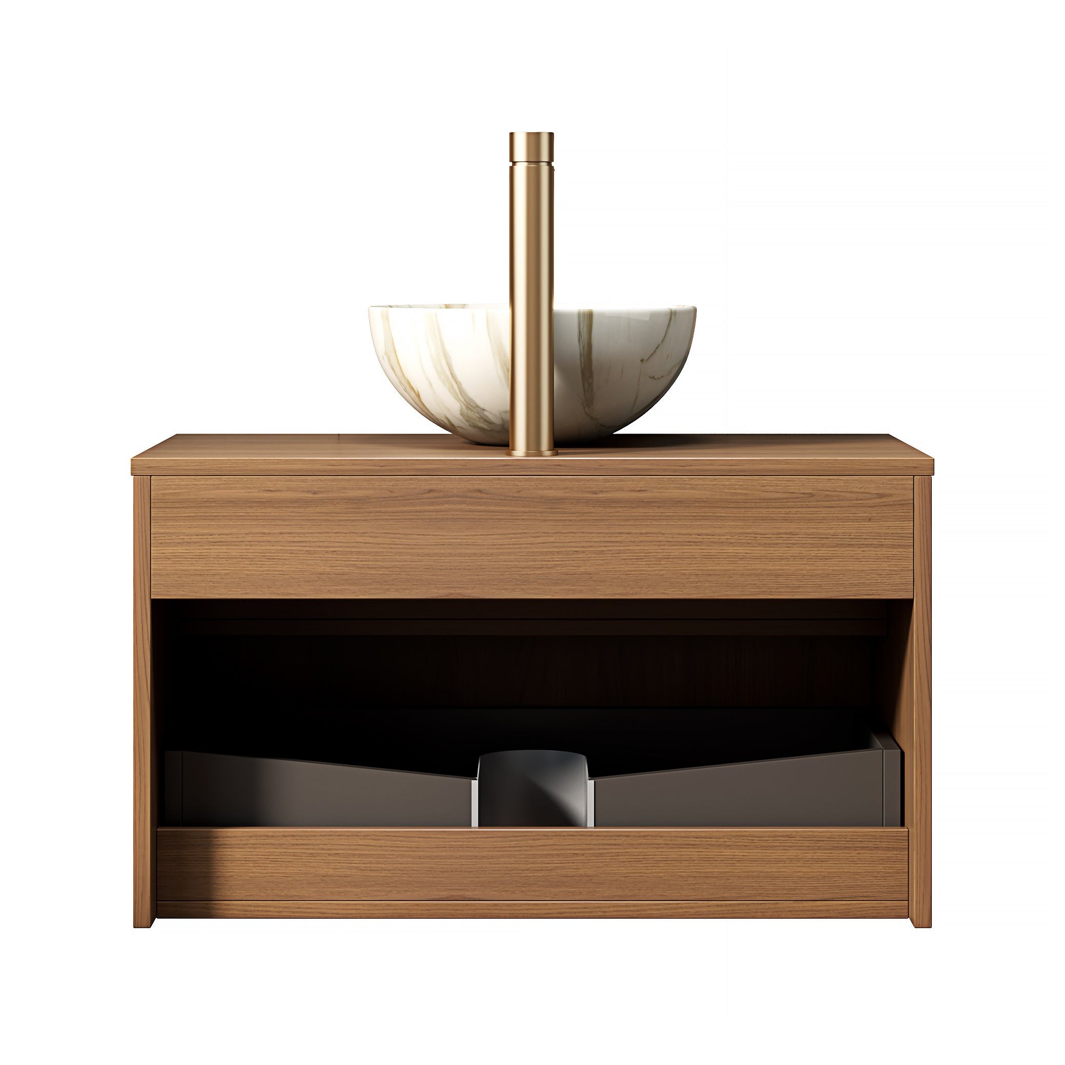 Floating Bathroom Sink with Ceramic Bowl and Sensor Light, Espresso Wood Grain