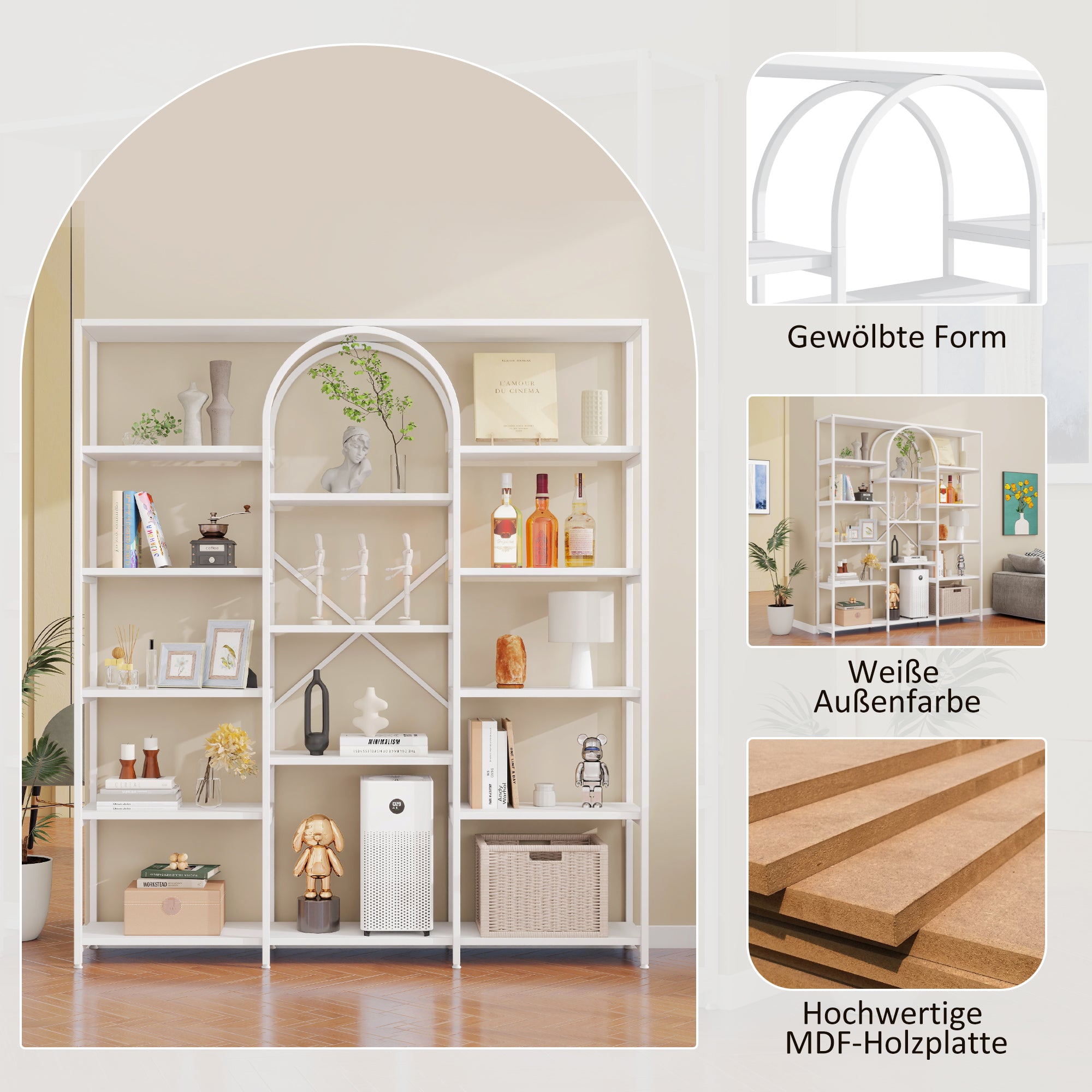 Shelf 160x30x180cm Minimalist Multiple Storage MDF/Steel White