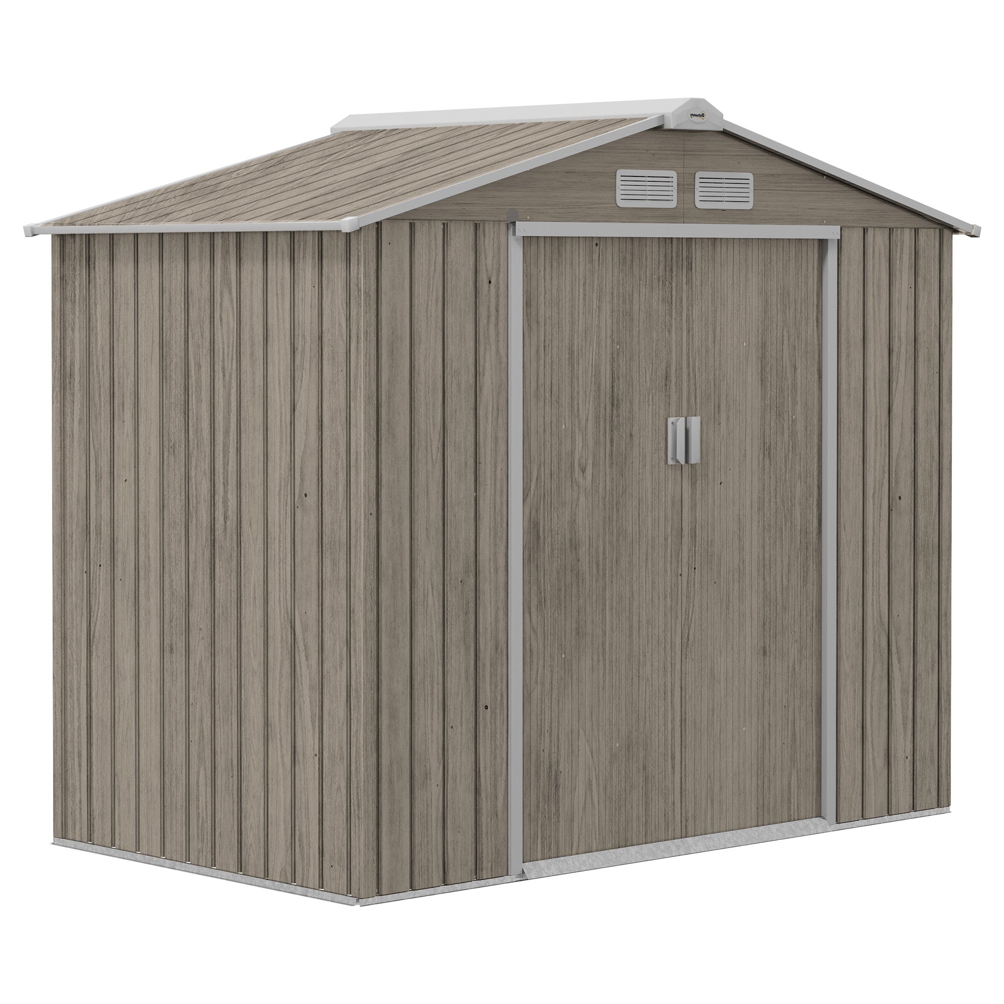 Metal Garden Storage Shed with Vents, Floor Foundation Kit, Lockable Double Doors, Light Brown