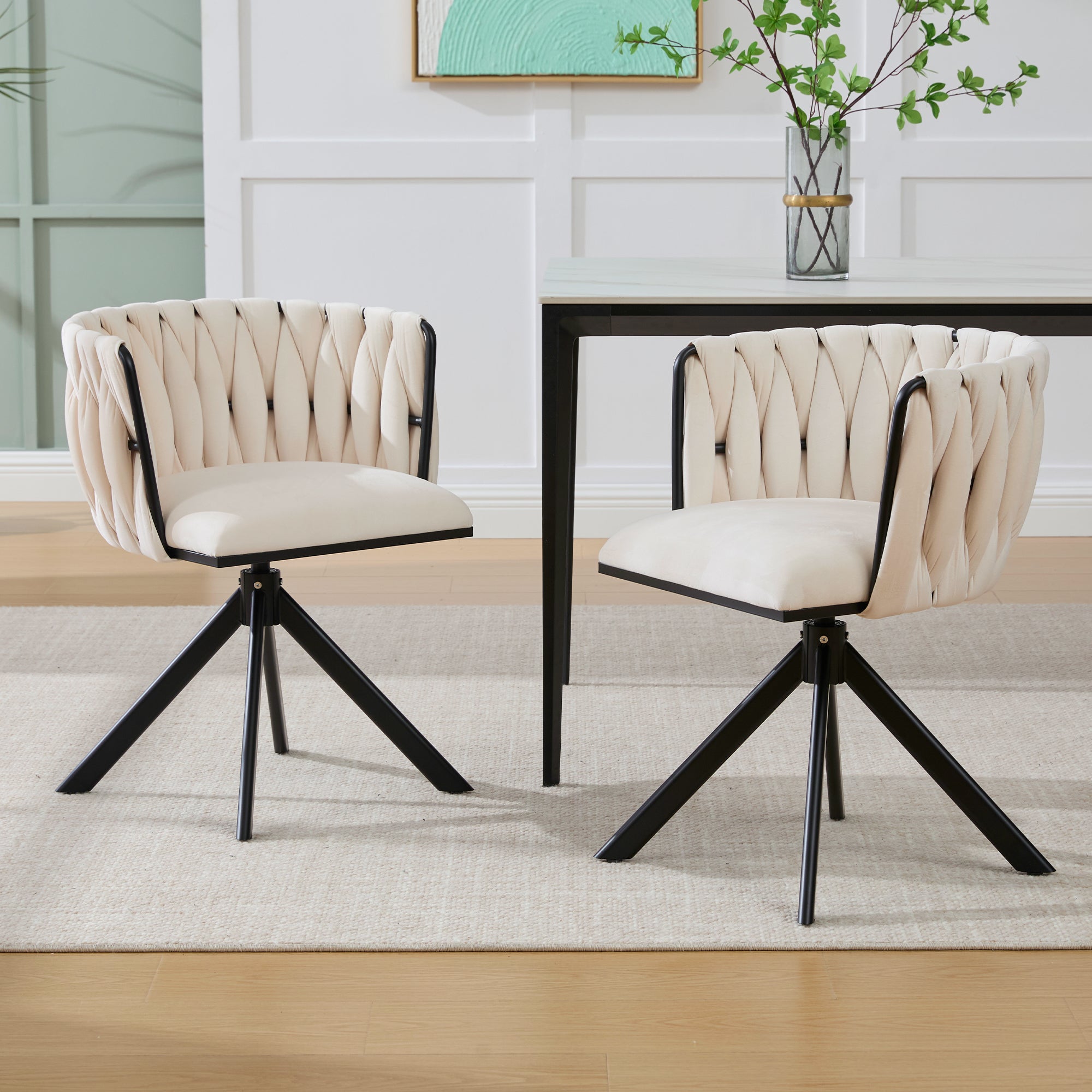 Velour Armchair | 180° Swivel Ergonomic Metal Frame | Set of 2, Velour