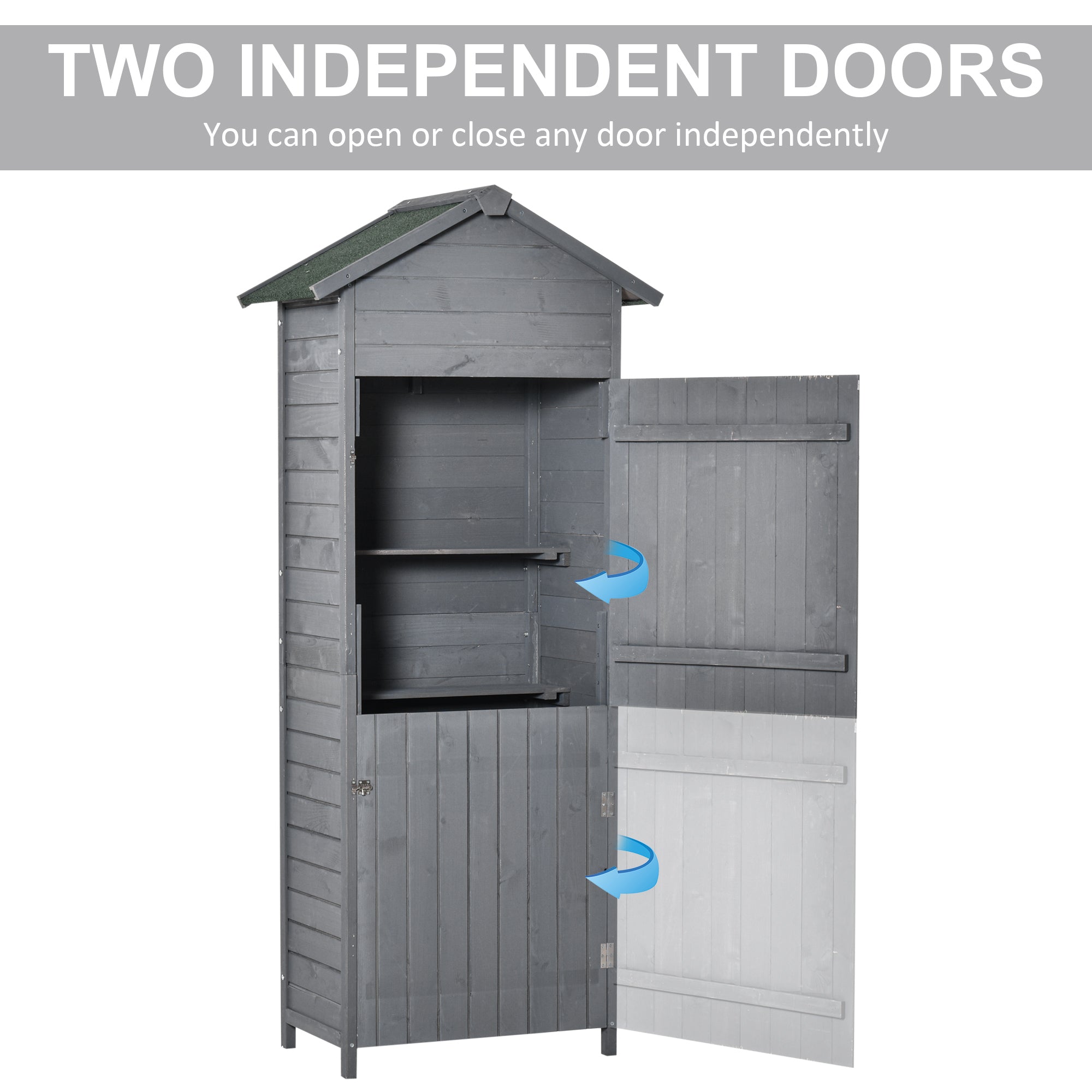 Wooden Garden Storage Shed with 3 Shelves, Lockable Doors, Dark Grey
