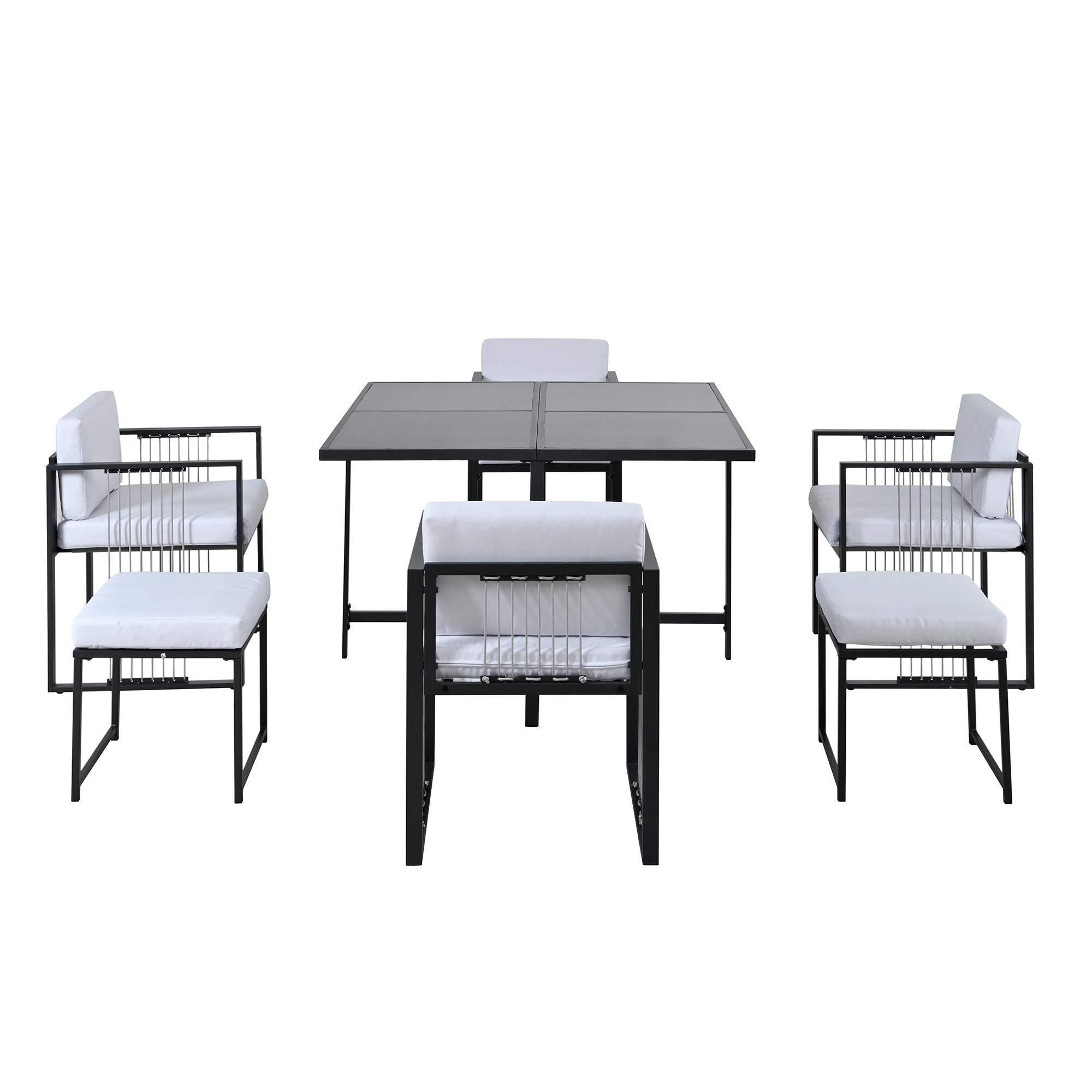 Outdoor Dining Set 7-Piece 6-Person Tempered Glass Table