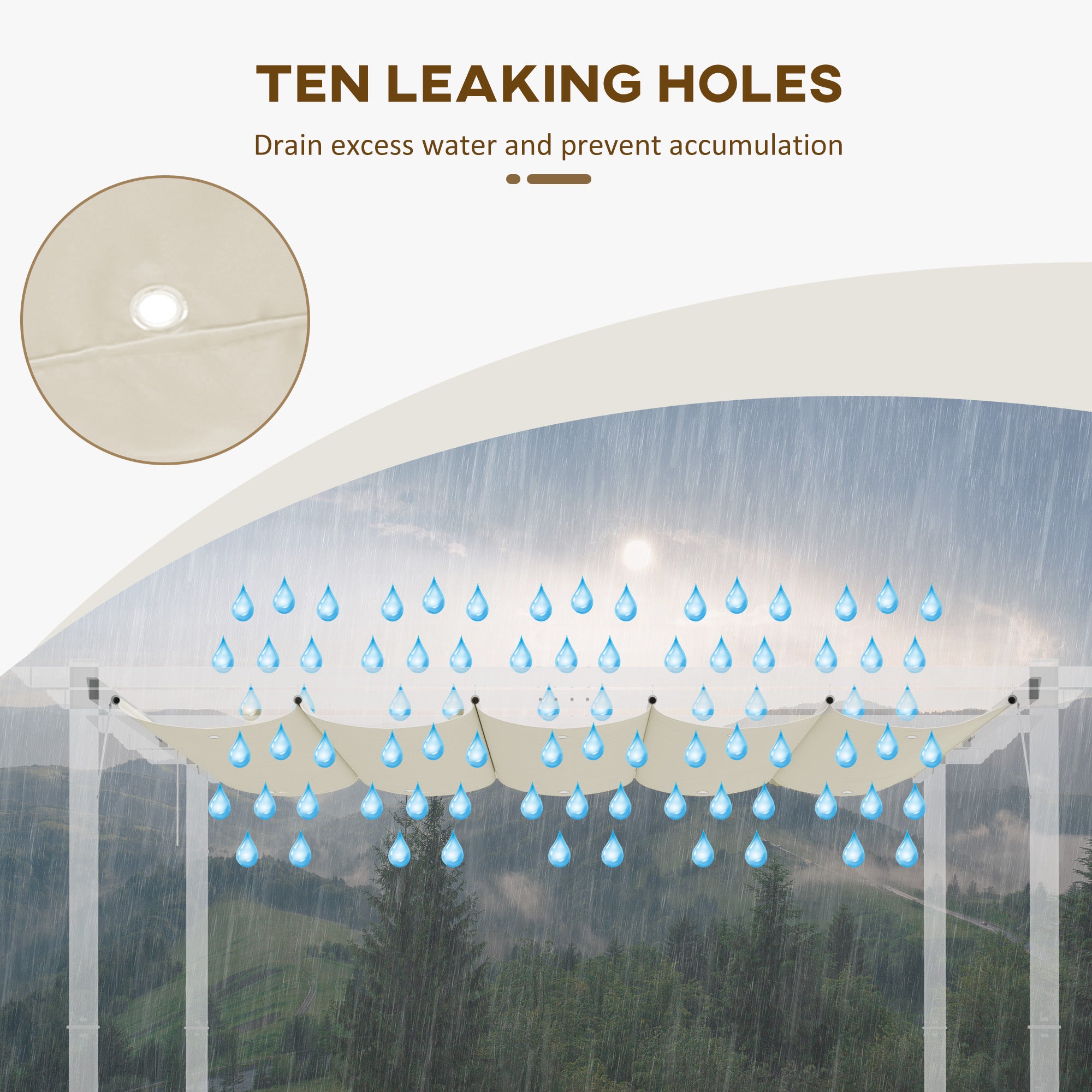 Retractable Pergola Shade Cover Replacement Canopy Fabric 3x3m Cream White