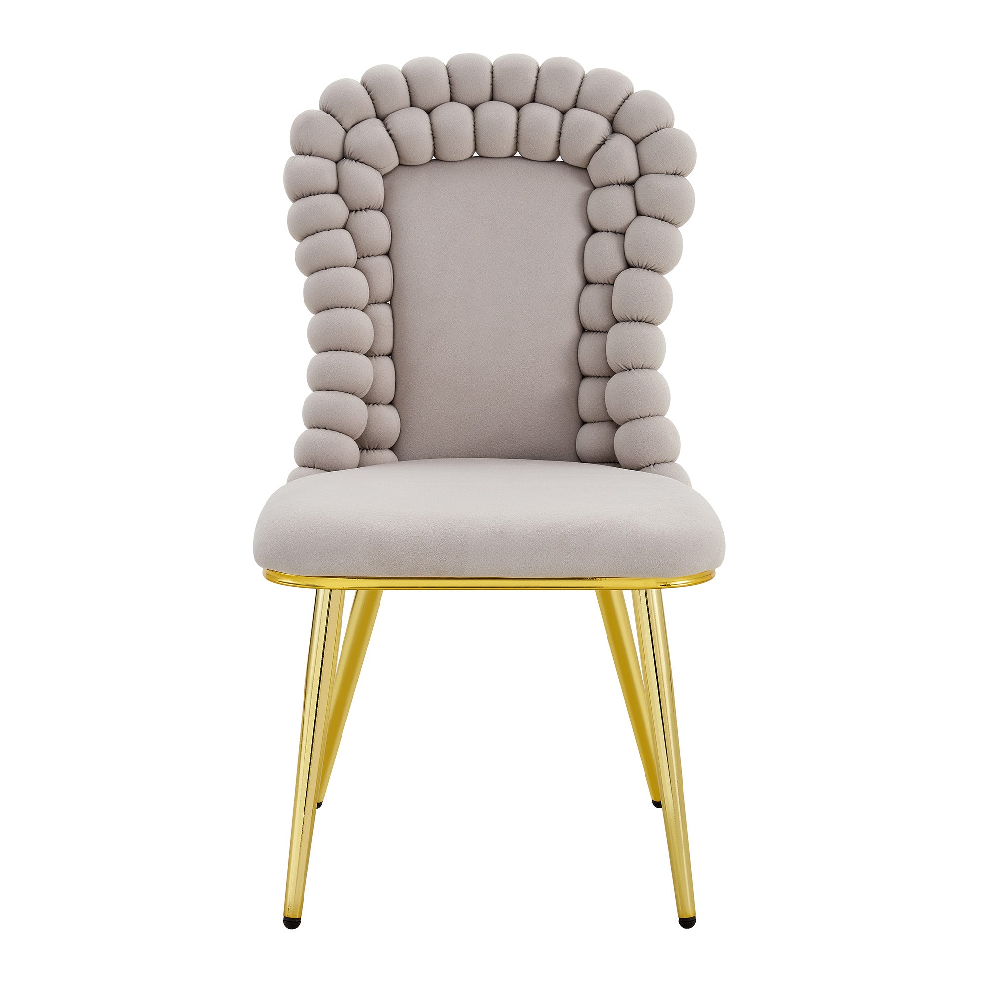 Dining Chairs (Set of 2) Ball Chain Backrest Gold-Plated Metal Legs, Light Grey Velvet