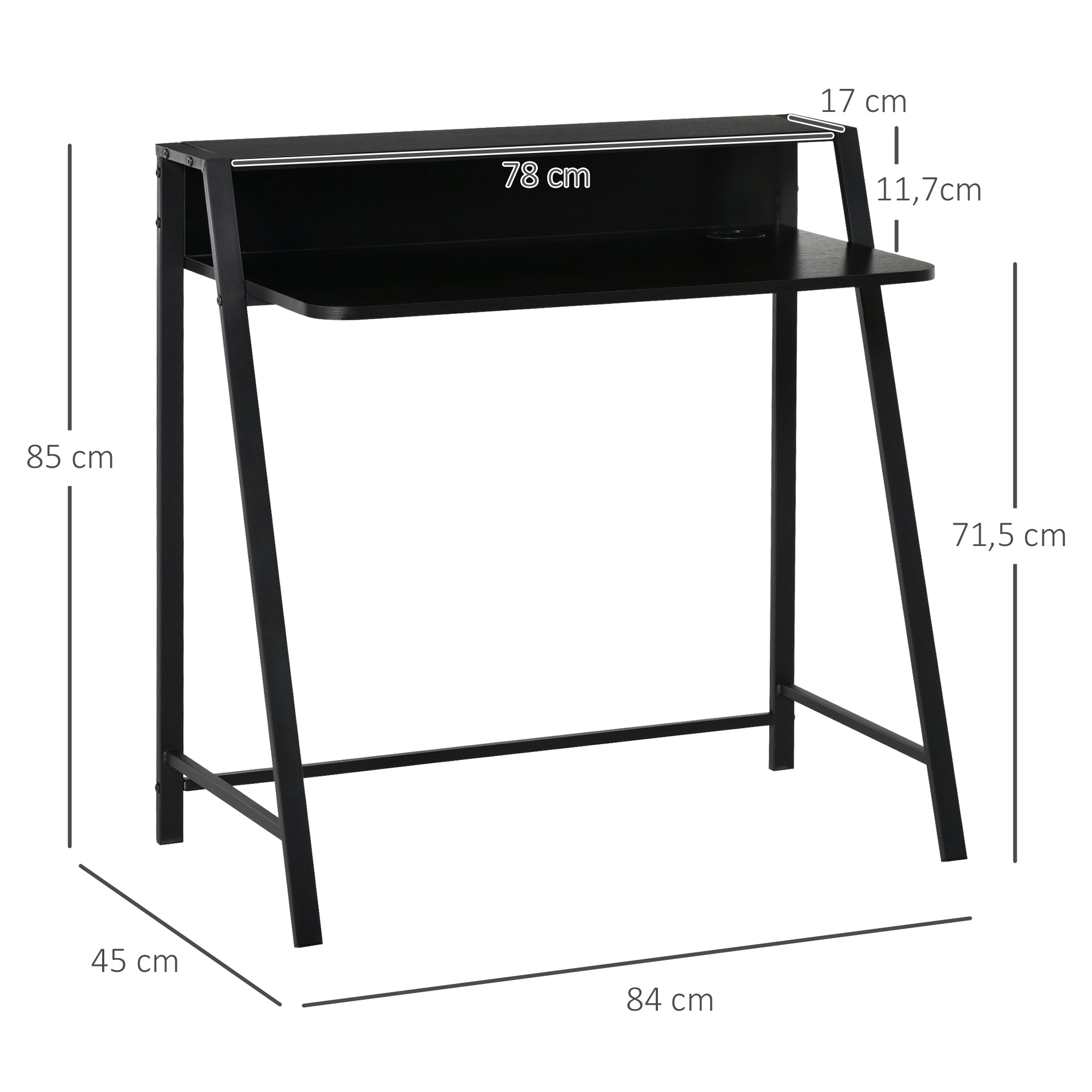 Writing Desk Computer Table with Storage Shelf, Home Office Workstation, Black Engineered Wood