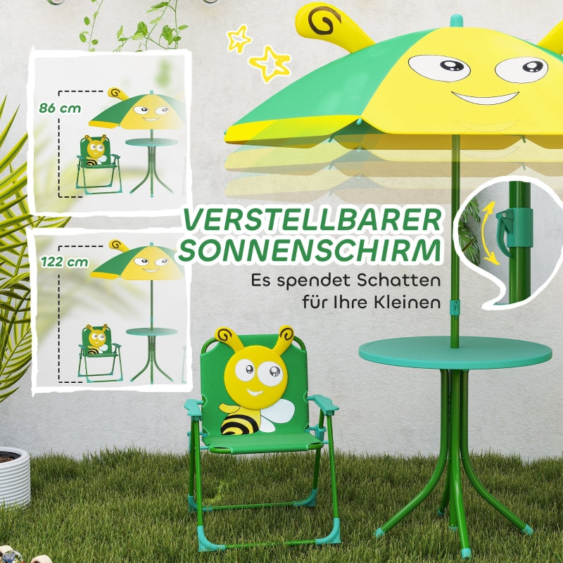 Children's Garden Furniture Set - Table, Chairs, Parasol, Bee Design - Green and Yellow