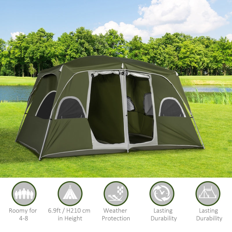 Camping Tent 4-8 Person 2 Room Large Mesh Windows Easy Set Up, Green
