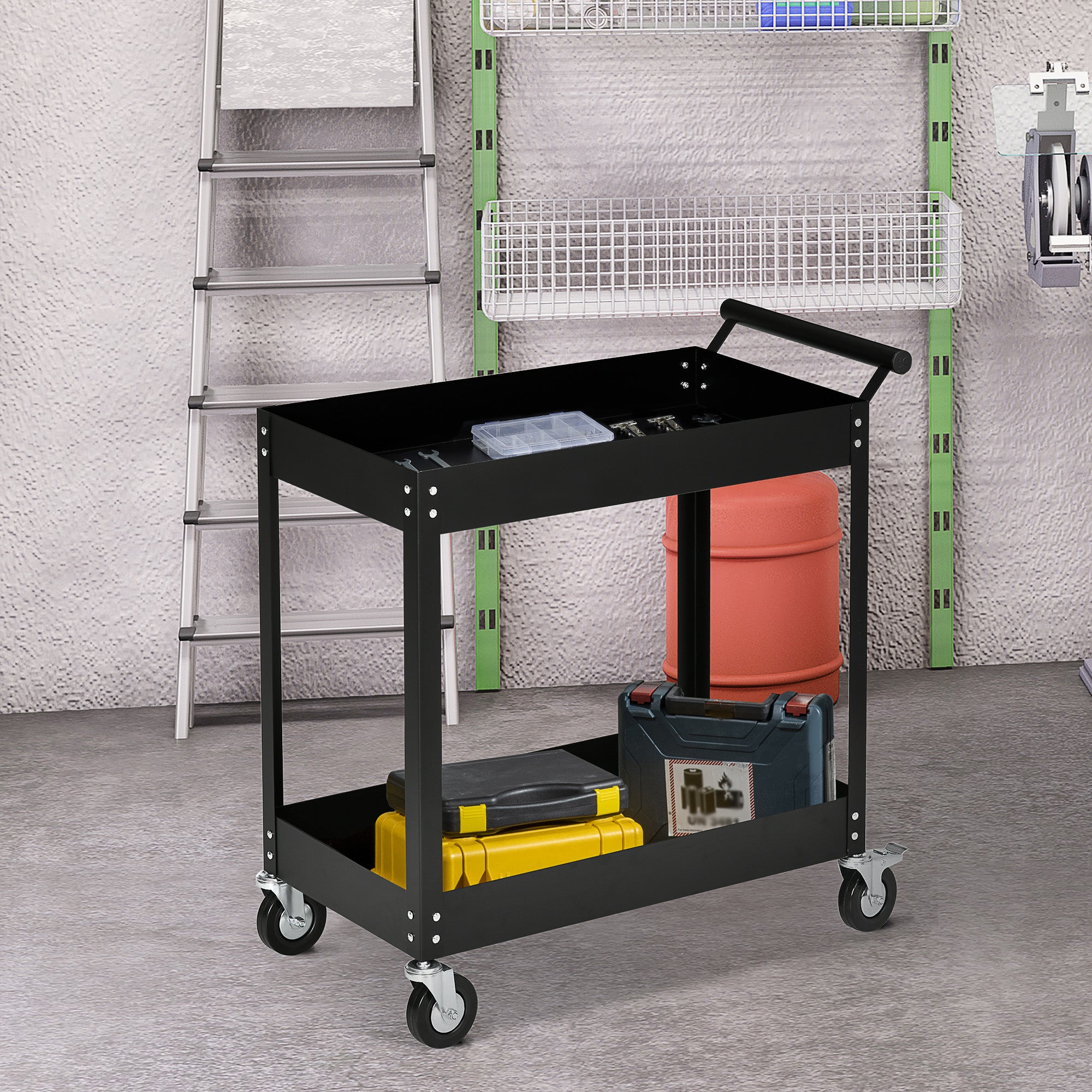 DURHAND 2-tier workshop trolley, 150 kg load capacity, steel black
