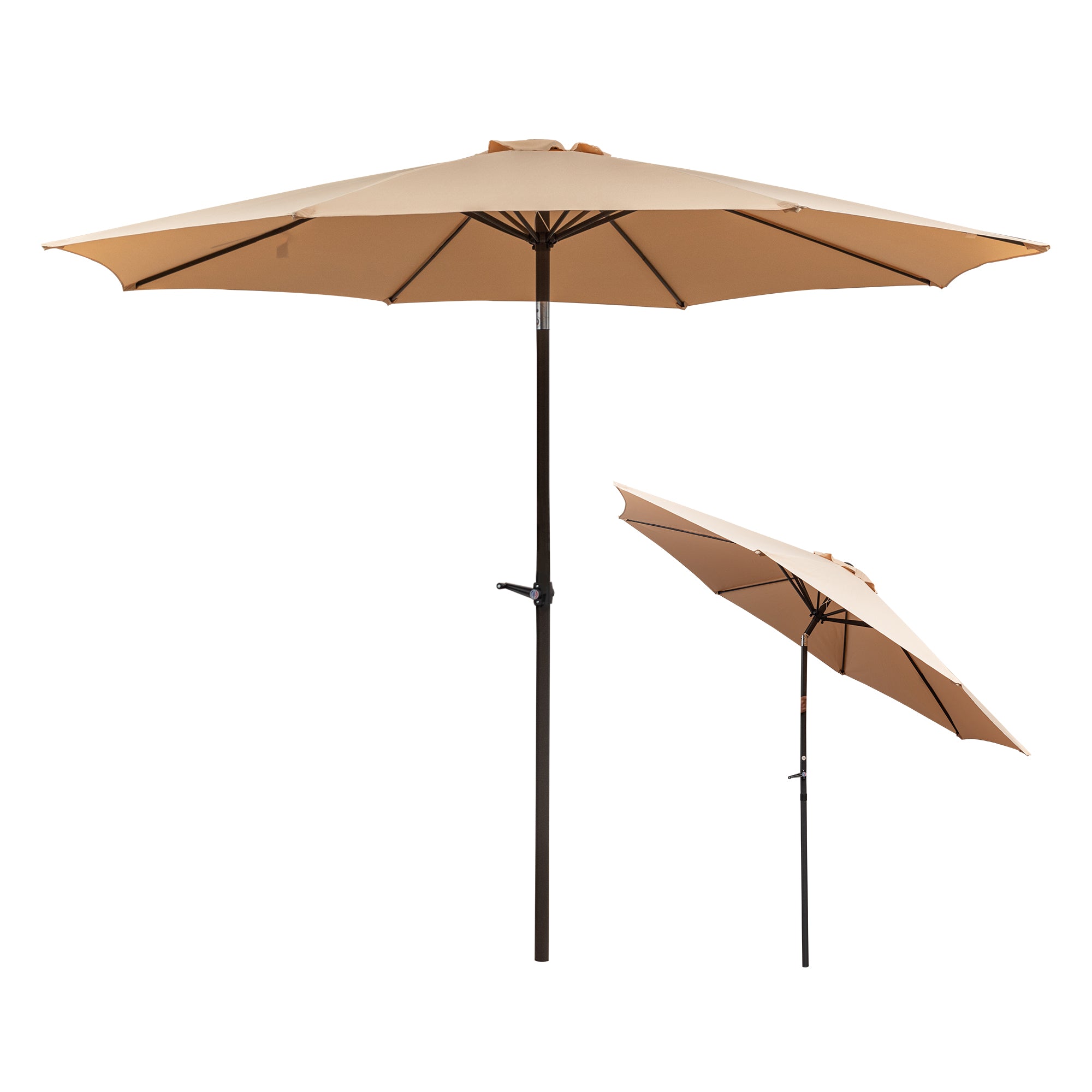 Garden Parasol 300x245cm Double Crank 8-Ribs Waterproof Fabric Khaki