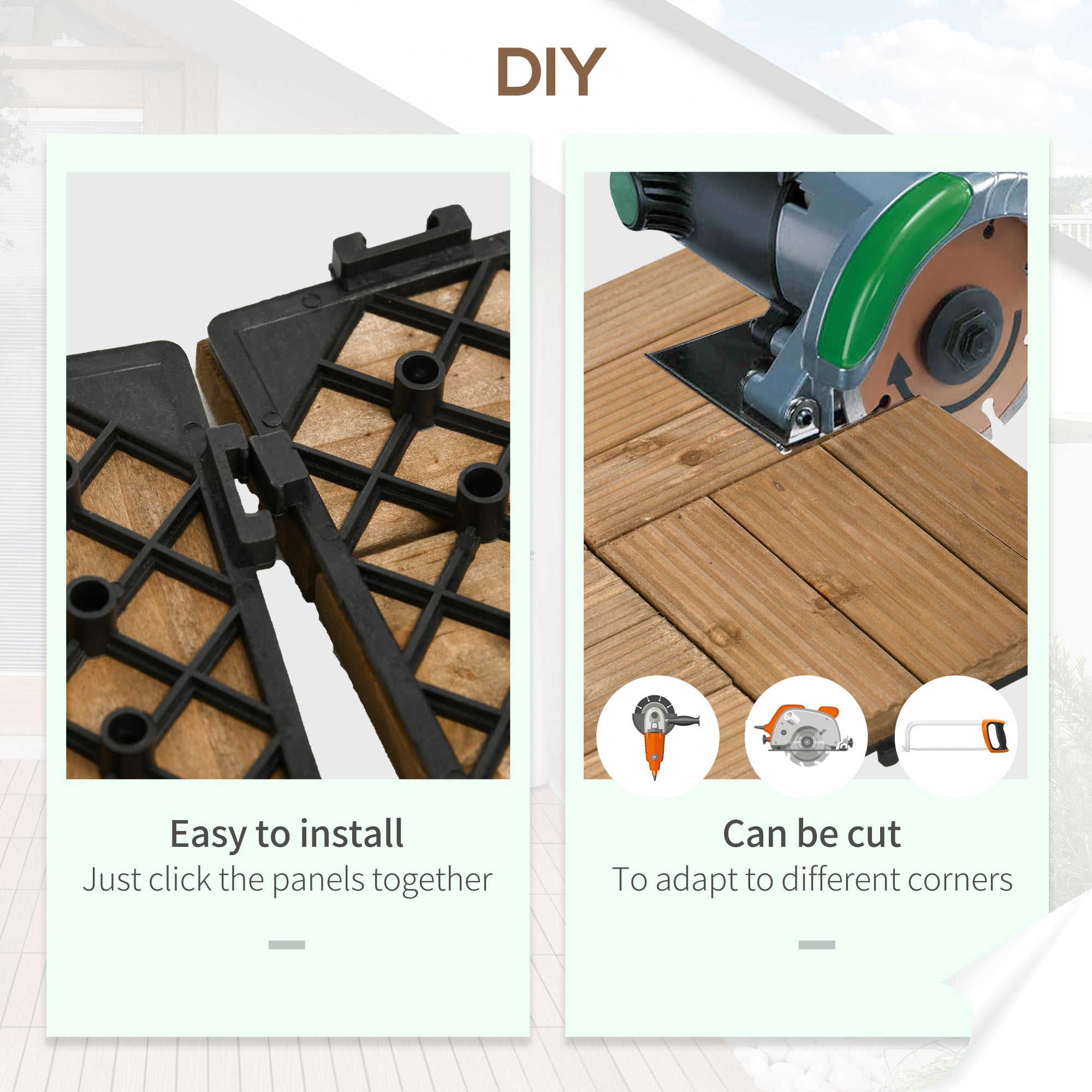 Wooden Interlocking Decking Tiles, Outdoor Flooring for Patio, Balcony, 27 Pcs, Brown