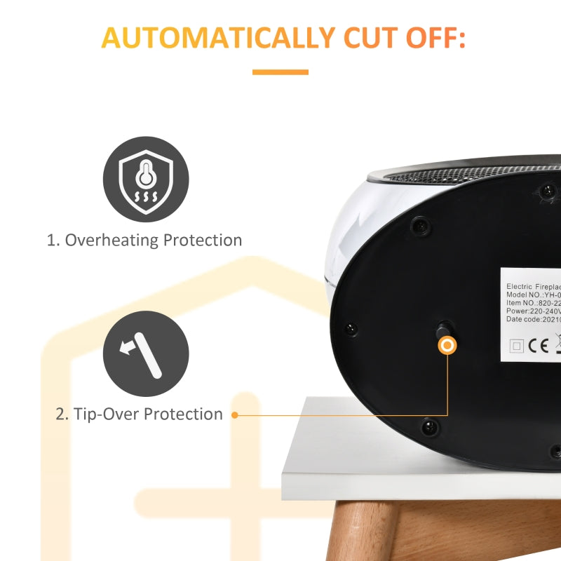 Freestanding Electric Fireplace Table Top Heater, Flame Effect, 1500W, White