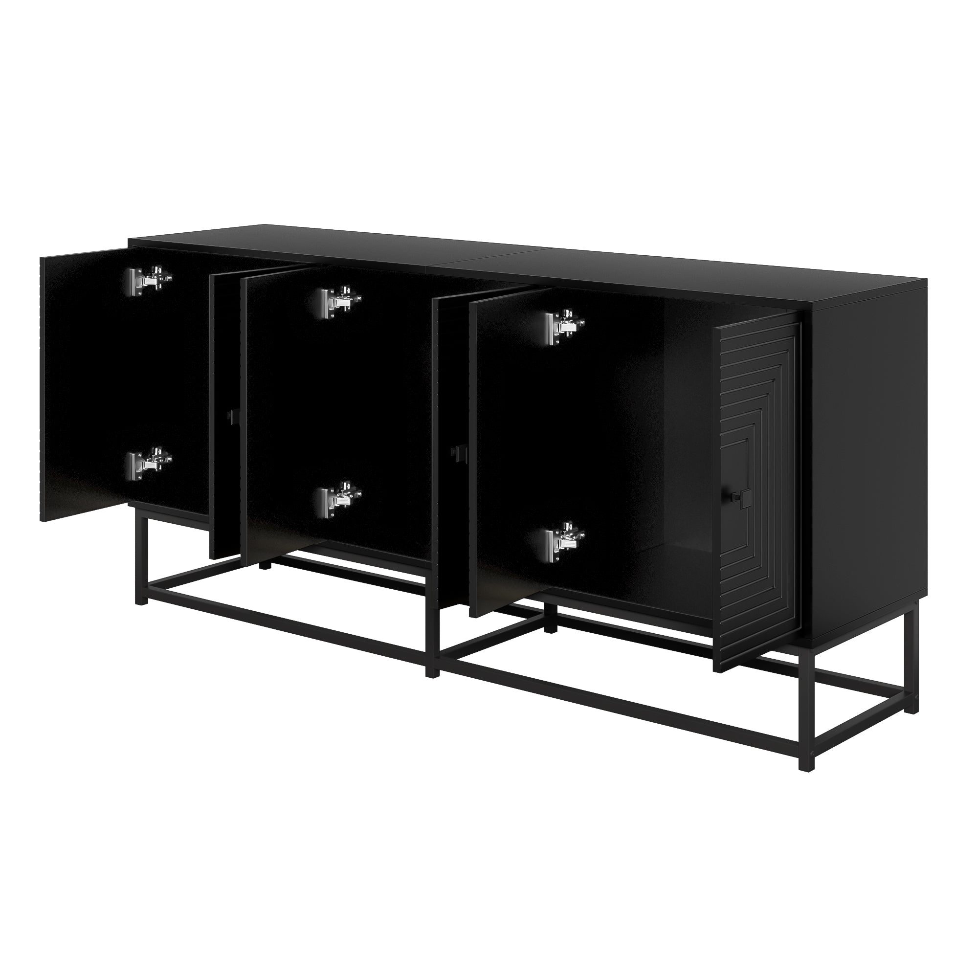 Storage Cabinet with 3 Double Doors, Large Storage Space, Matte Finish, Black