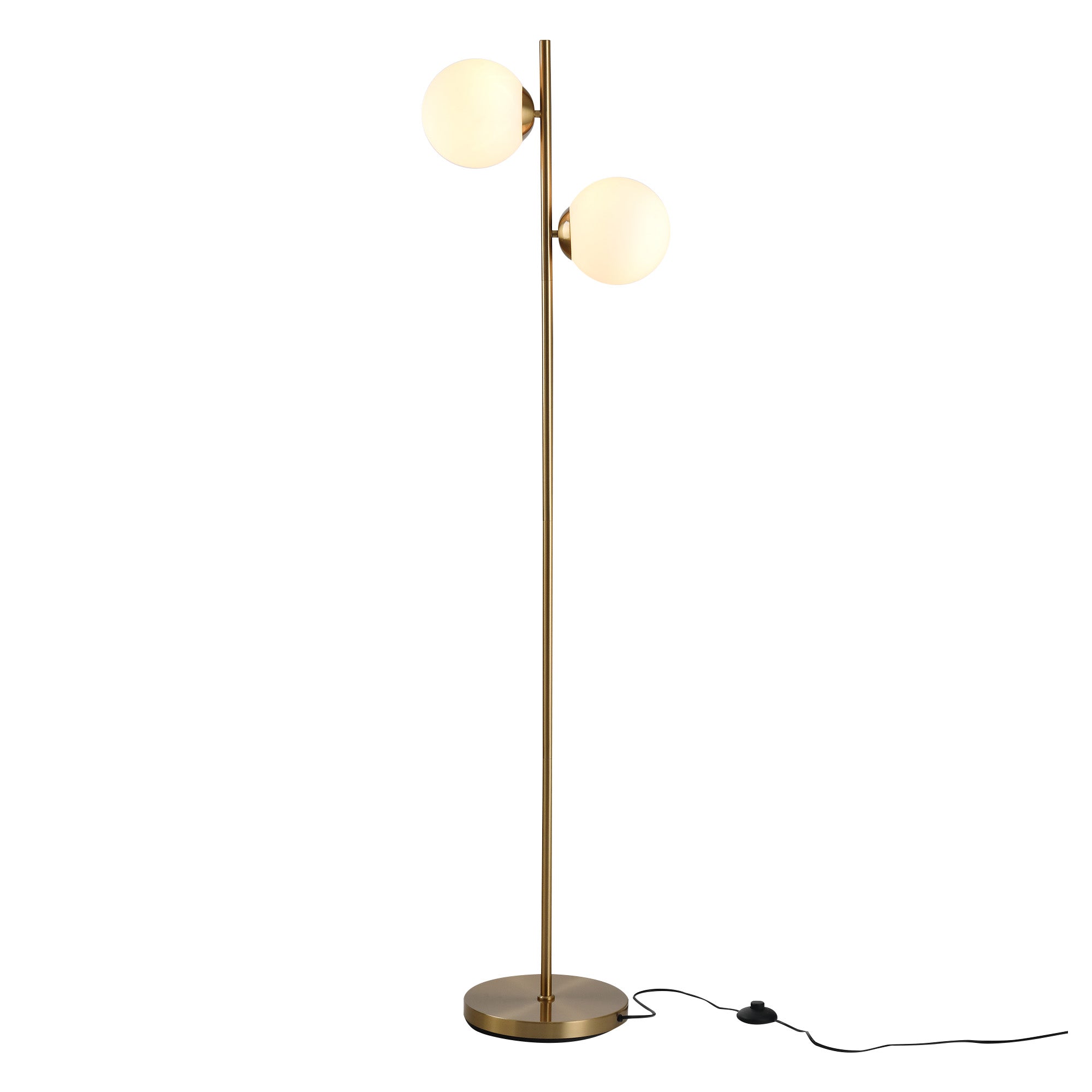 Floor Lamp 2-Piece, Glass Lampshade 165cm High, Gold and White