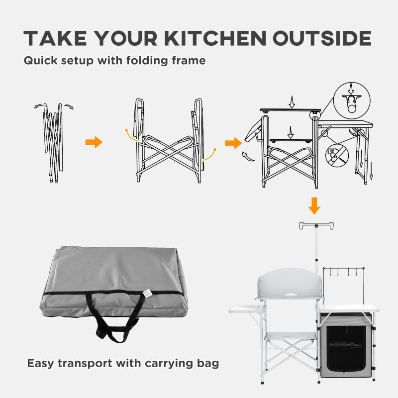 Multi-Feature Folding Camping Kitchen, Wind Shield Aluminium Frame