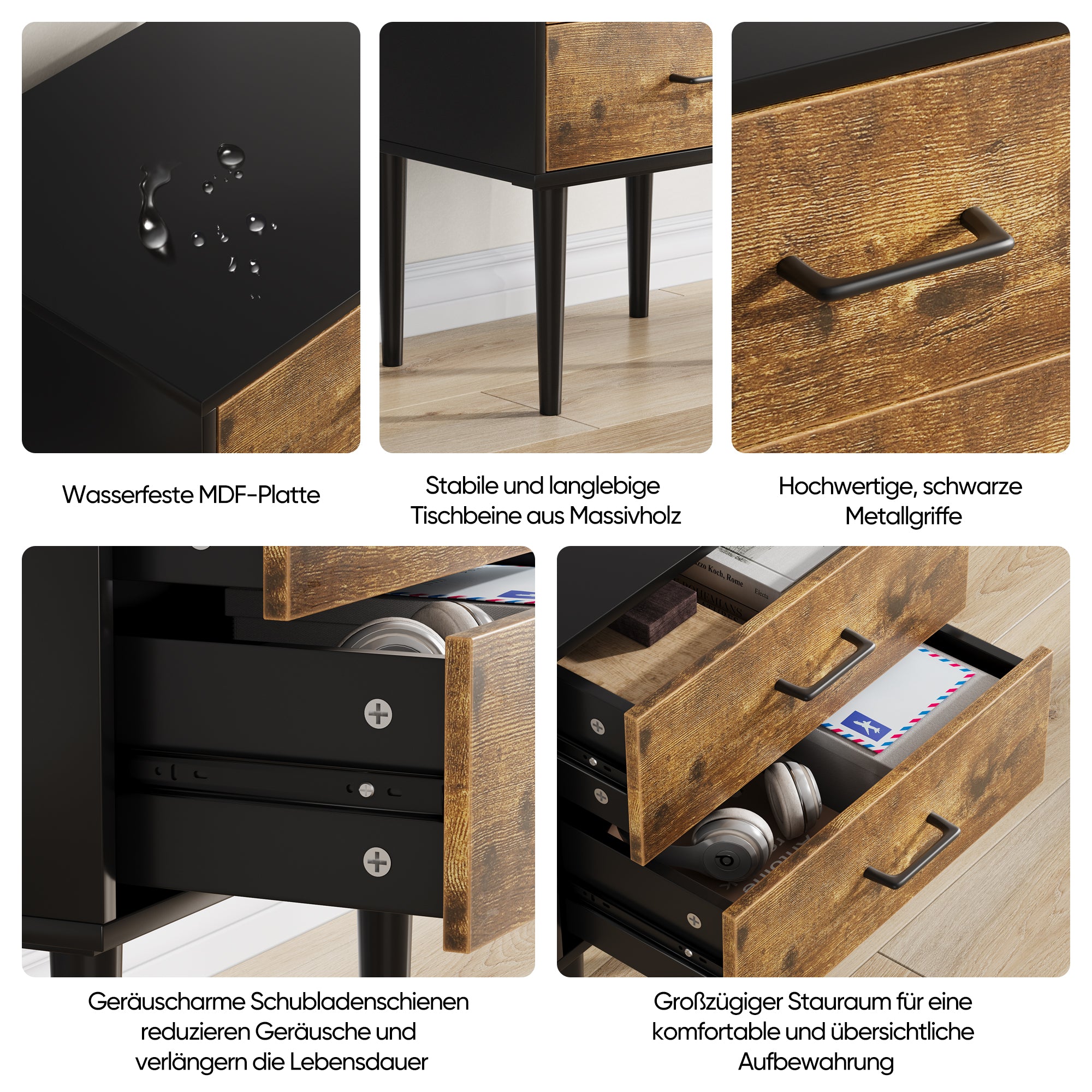 Retro Industrial Bedside Table 2 Drawers 51x38x66cm Vintage Brown