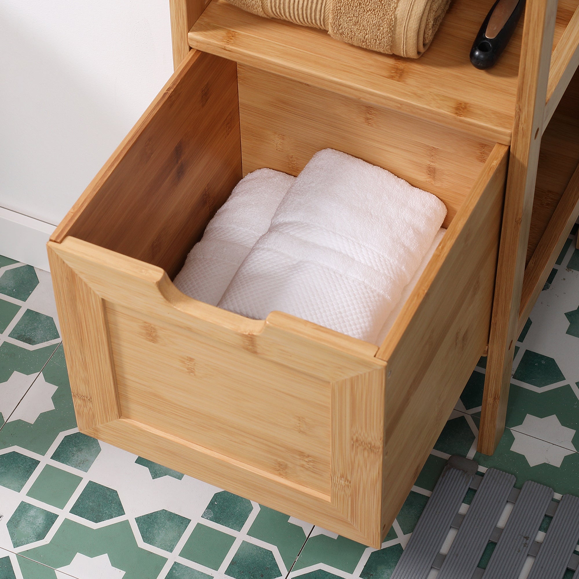 kleankin Bathroom Cabinet, 2 Drawers, Bamboo