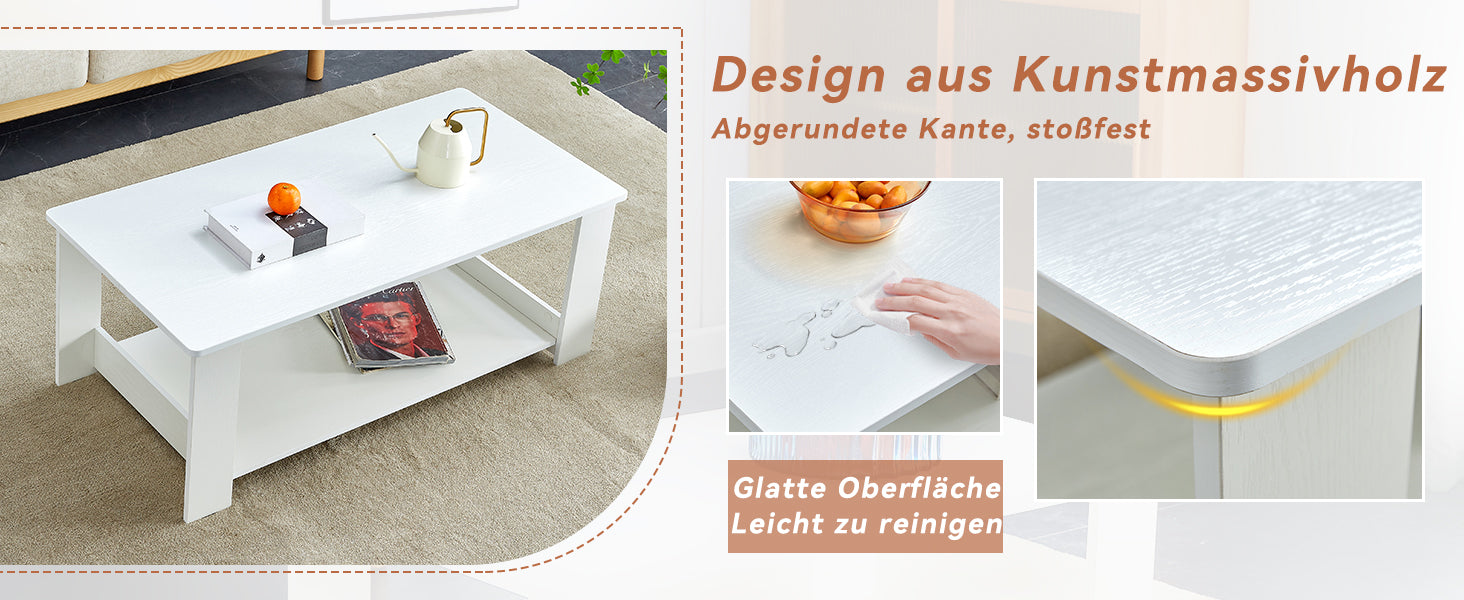 Side Table Modern Simple 110x55x42cm 2-Tier Storage White Wood Grain