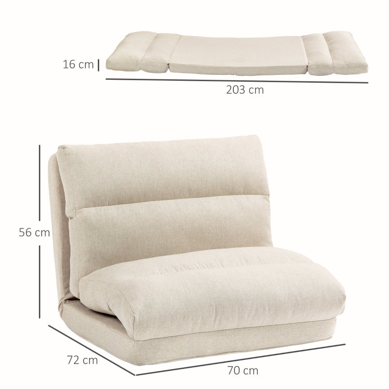 Folding Floor Chair, 6-Level Adjustable, Thick Padding, Bed Function, Beige Linen