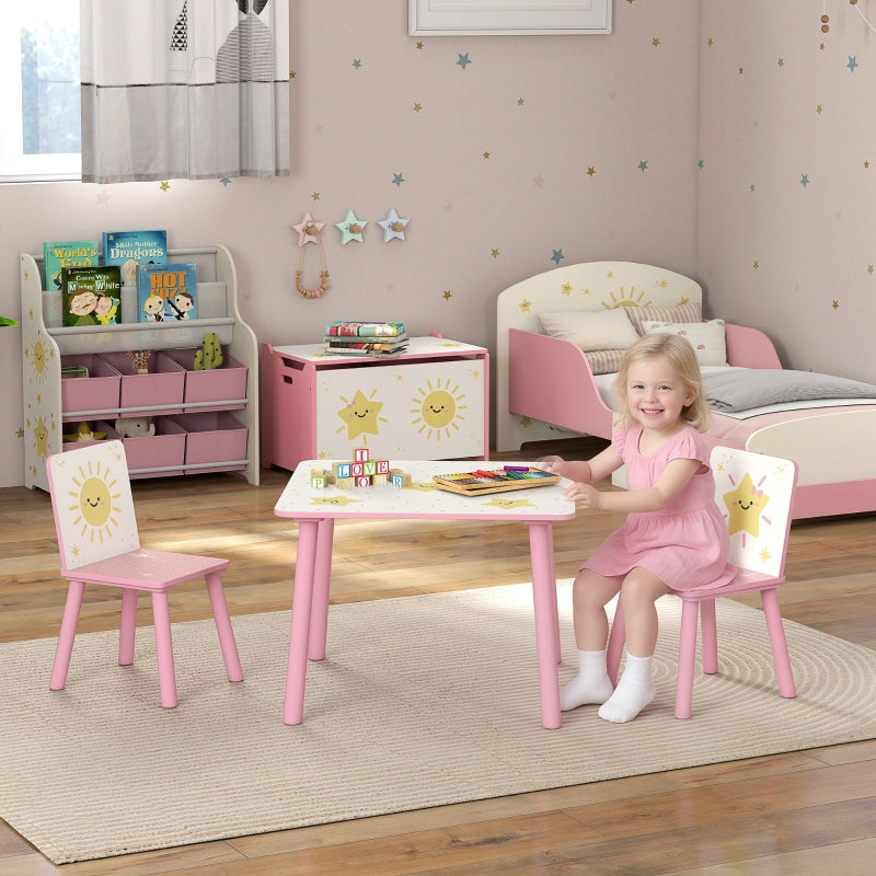 3-Piece Toddler Table and Chair Set for Bedroom Nursery Playroom, Pink
