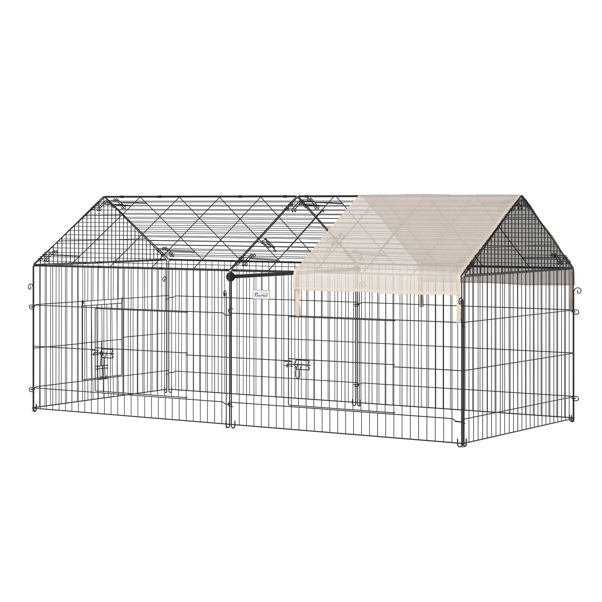 Outdoor Enclosure, Sun Protection, Rabbit Hutch, Metal, Beige and Black