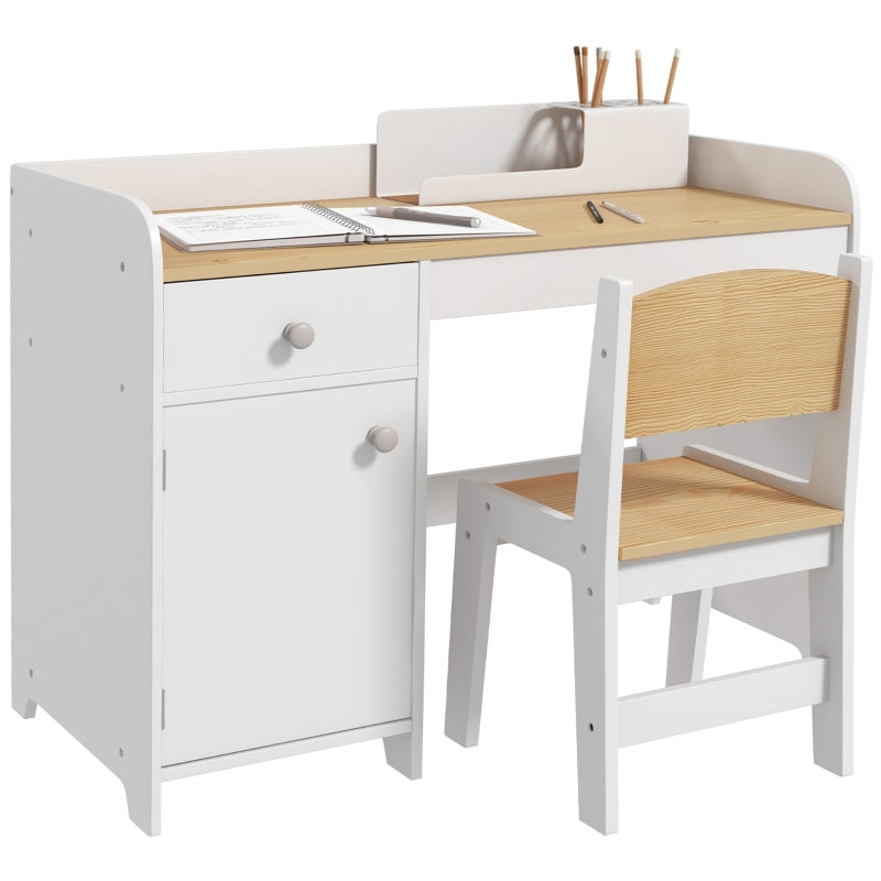 Kids Desk and Chair Set, 3-6 Years, with Storage Drawer - White