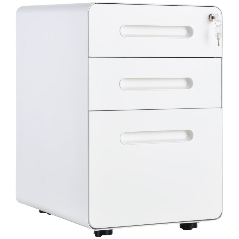 Lockable File Cabinet 3-Drawer Anti-tilt Pre-Assembled A4/Letter/Legal Steel White
