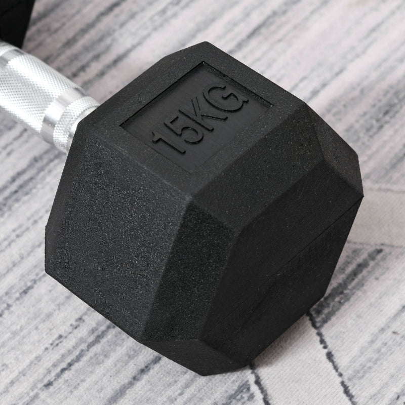Dumbbell 2x15kg Hex Portable Hand Weights, Rubber