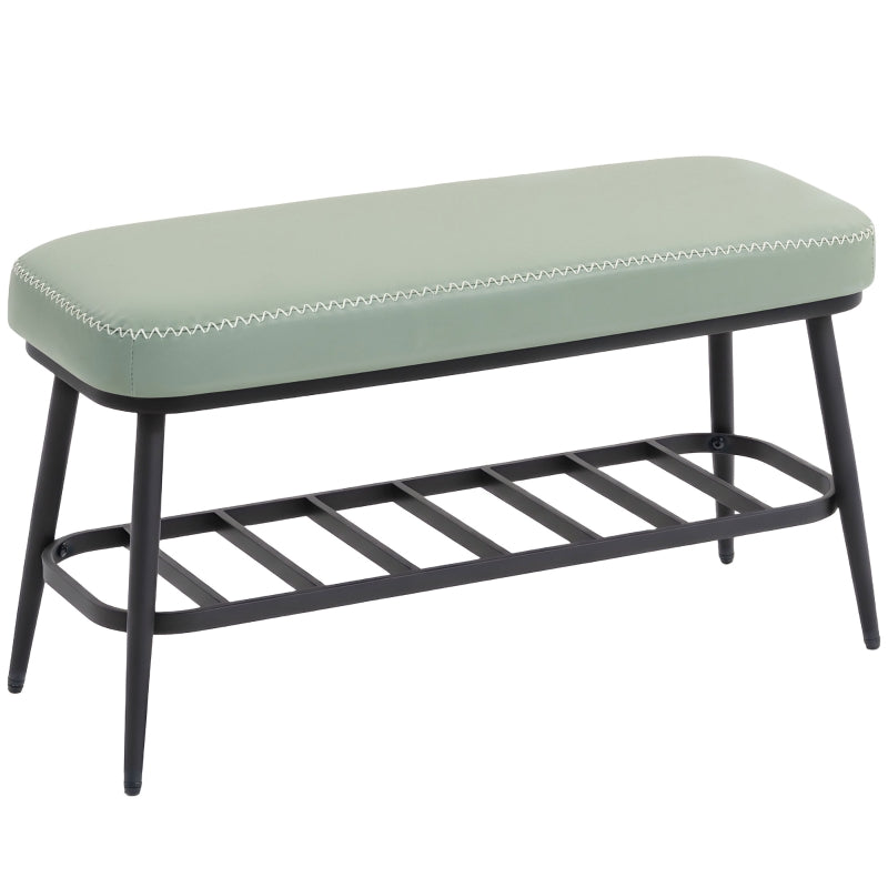 Shoe Storage Bench with Comfortable Cushion, Green PU Leather