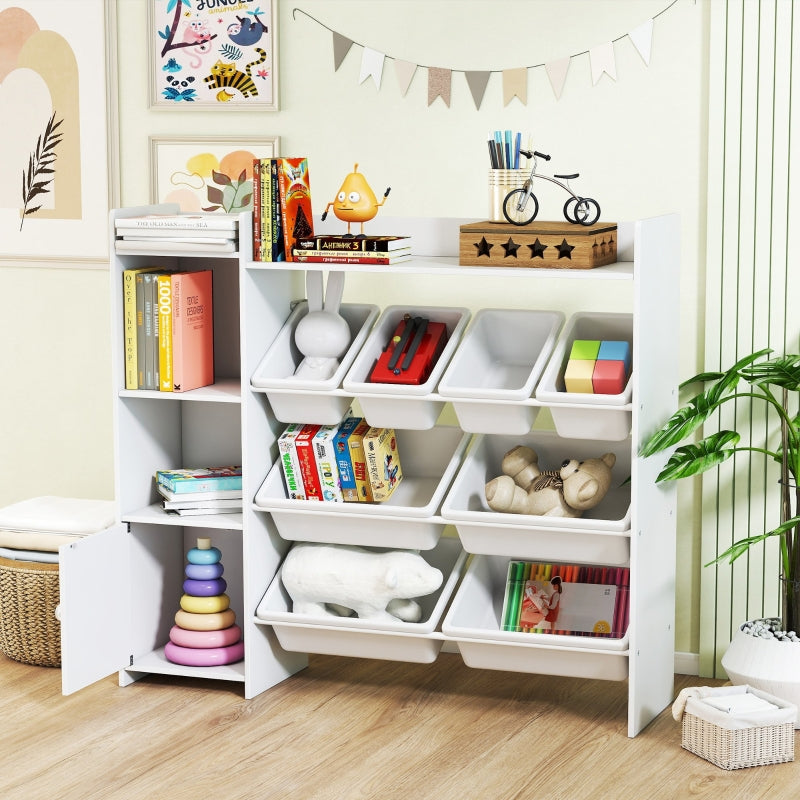 Toy Storage Unit with 8 Removable Bins and Shelves, White