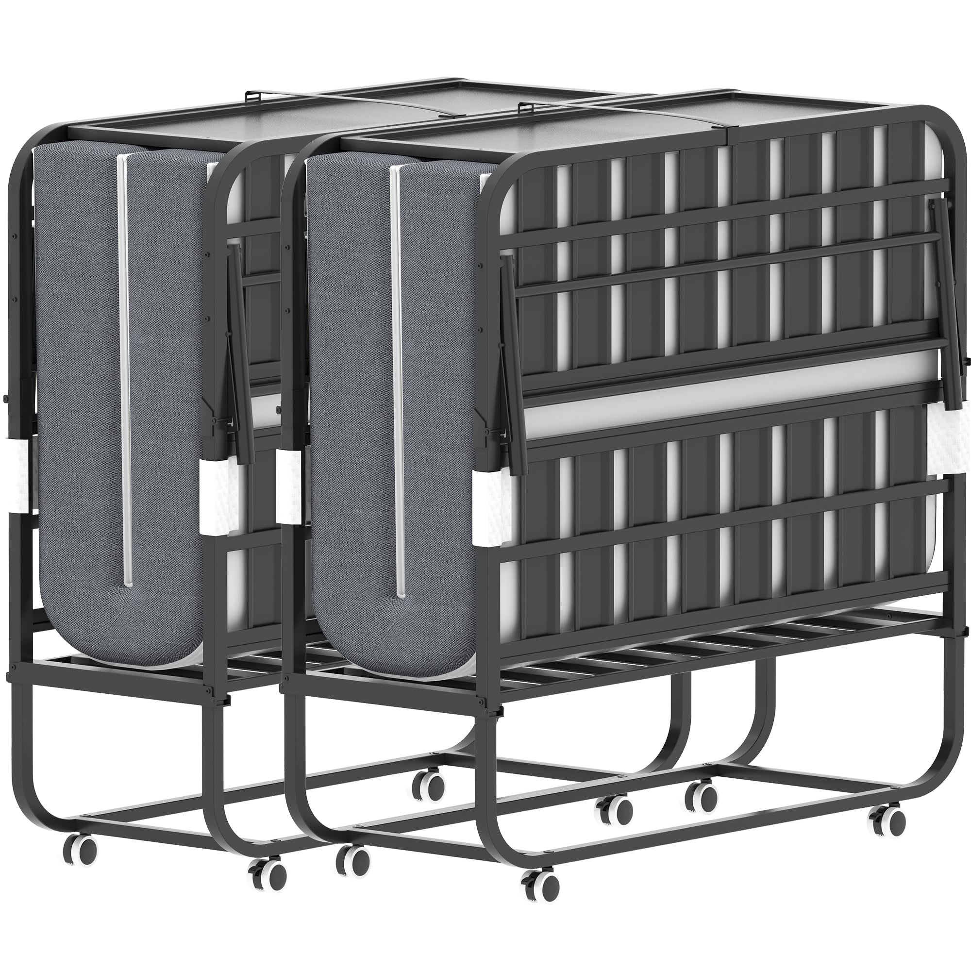 Folding Twin Bed Rollaway, 190x116cm with 9.5cm Memory Foam Mattress, Metal Frame