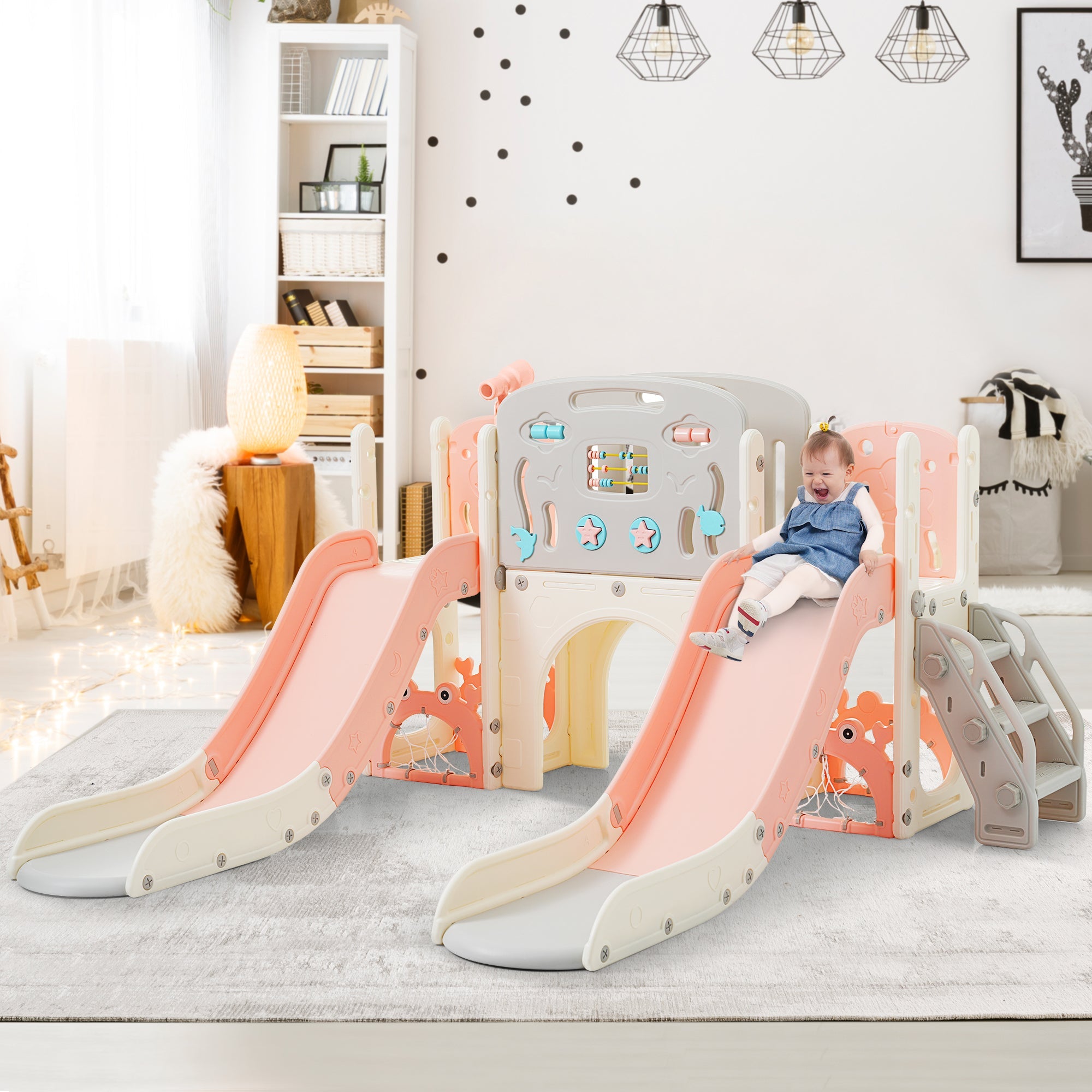 8-in-1 Children's Playground Set with Double Slides and Climbing Frame