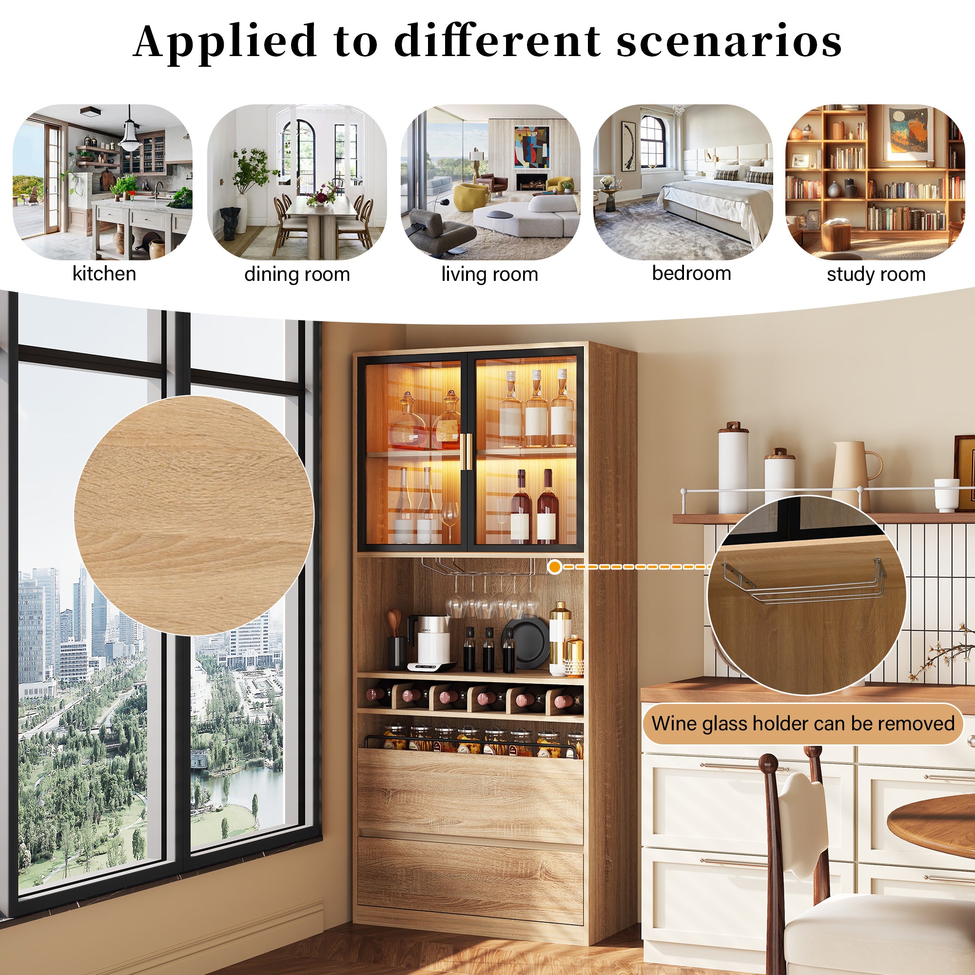 Display Cabinet with Glass Doors, Lighting - 180cm