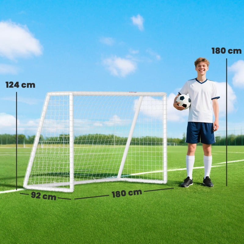 Football Goal with Sturdy Net and Plastic Frame, 180x92x124cm, White