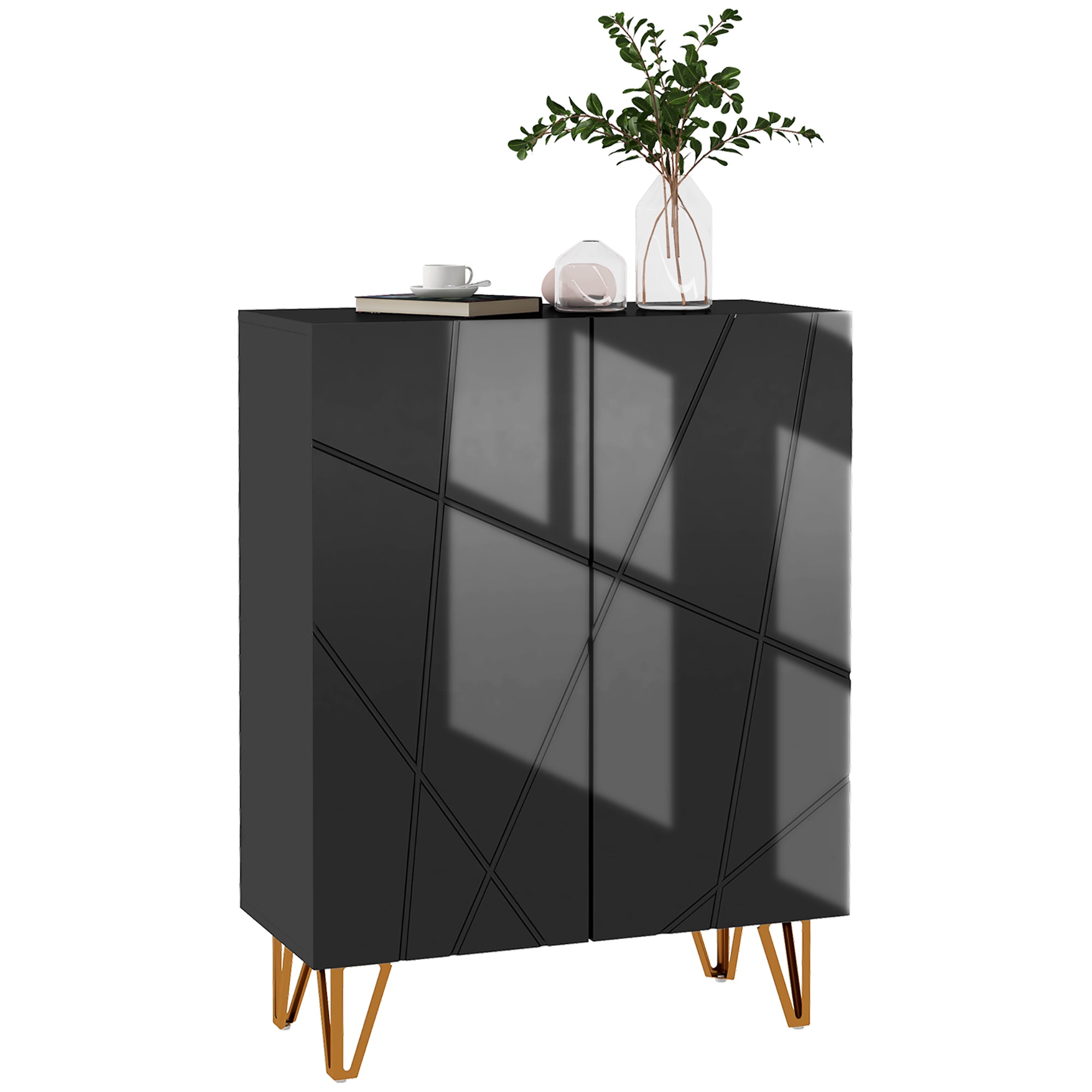 Narrow Shoe Storage Cabinet with Soft-Close Hinges, Adjustable Shelves, Black