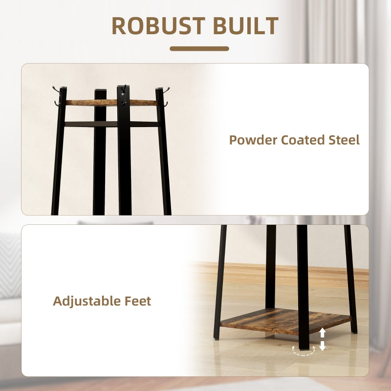 Compact Freestanding Coat Rack Multi-Storage Trapezium Shape - Black/Brown