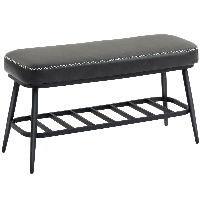 Shoe Storage Bench with Comfortable Cushion, PU Leather - Charcoal Grey