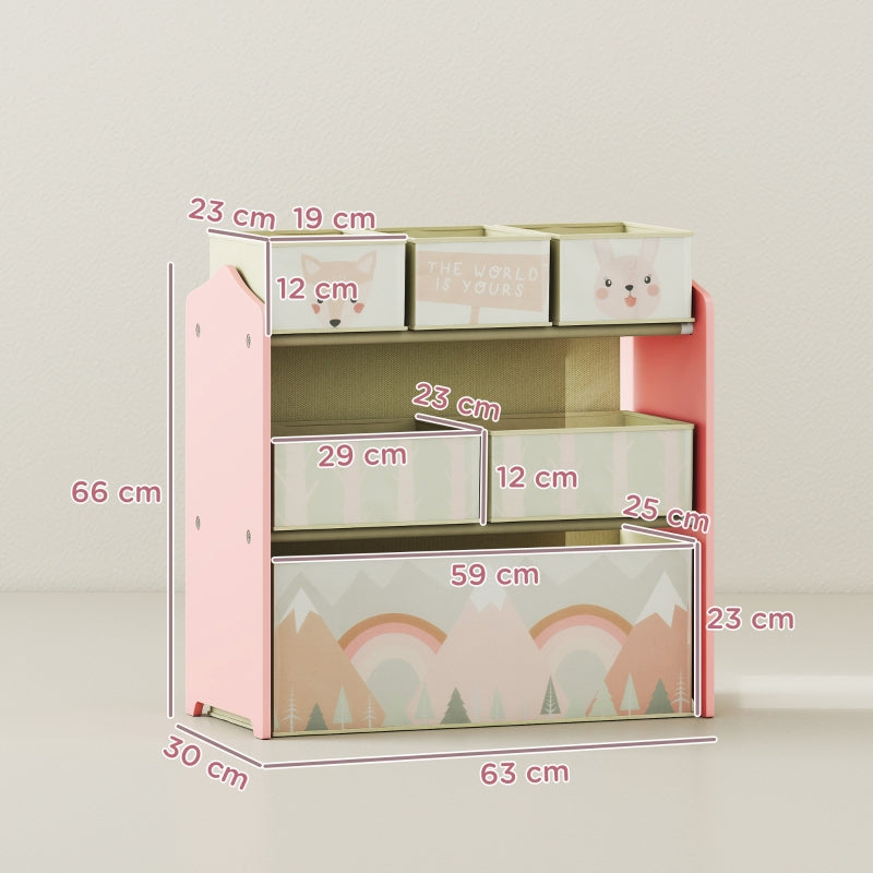 Children's Wardrobe with 6 Fabric Boxes, Cute Design, 63x30x66 cm, Pink