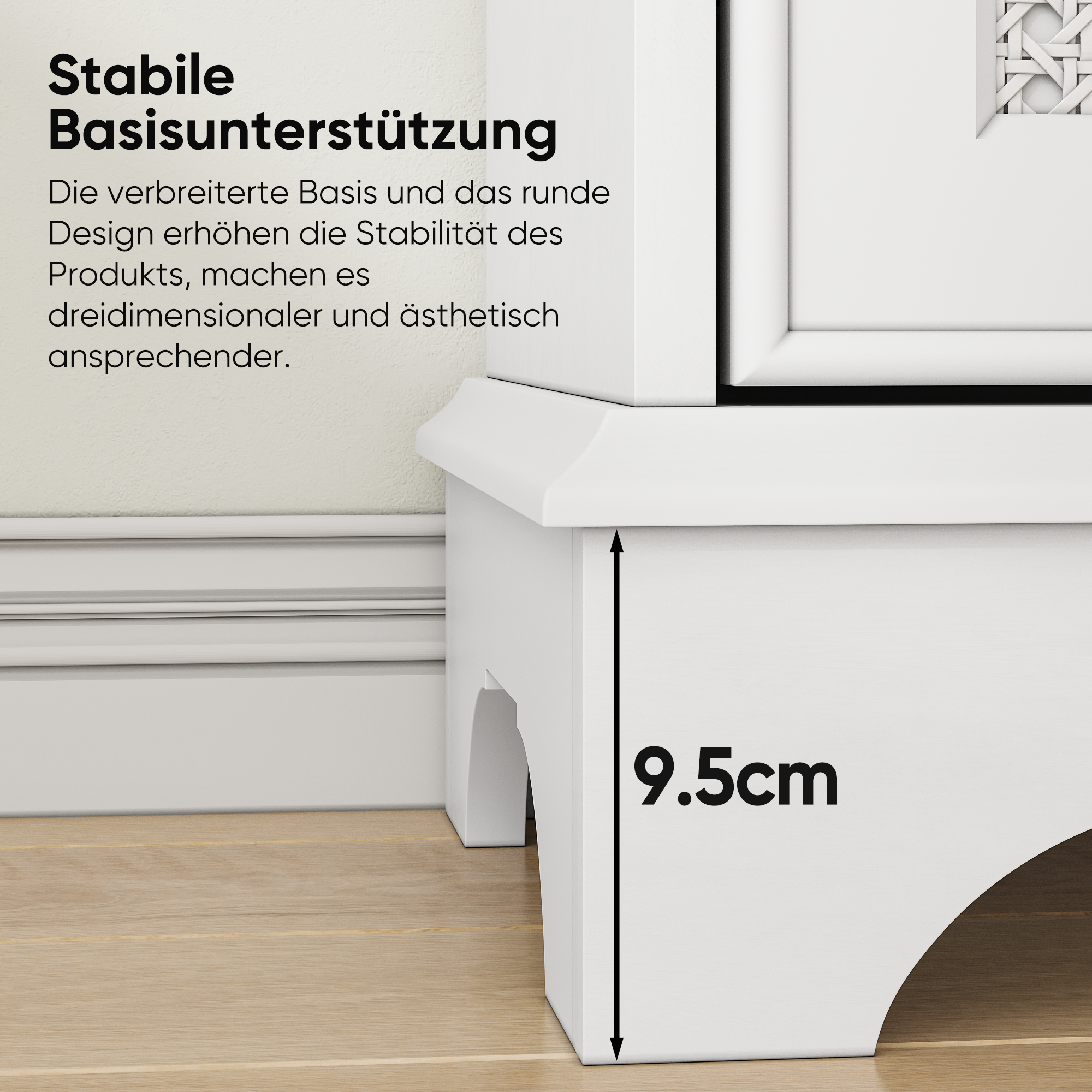 Bathroom Cabinet, Floor-Standing with Basket Door & Adjustable Shelf, White