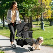 Dog Stroller Buggy, Foldable Mesh Windows Cup Holder, Dark Grey
